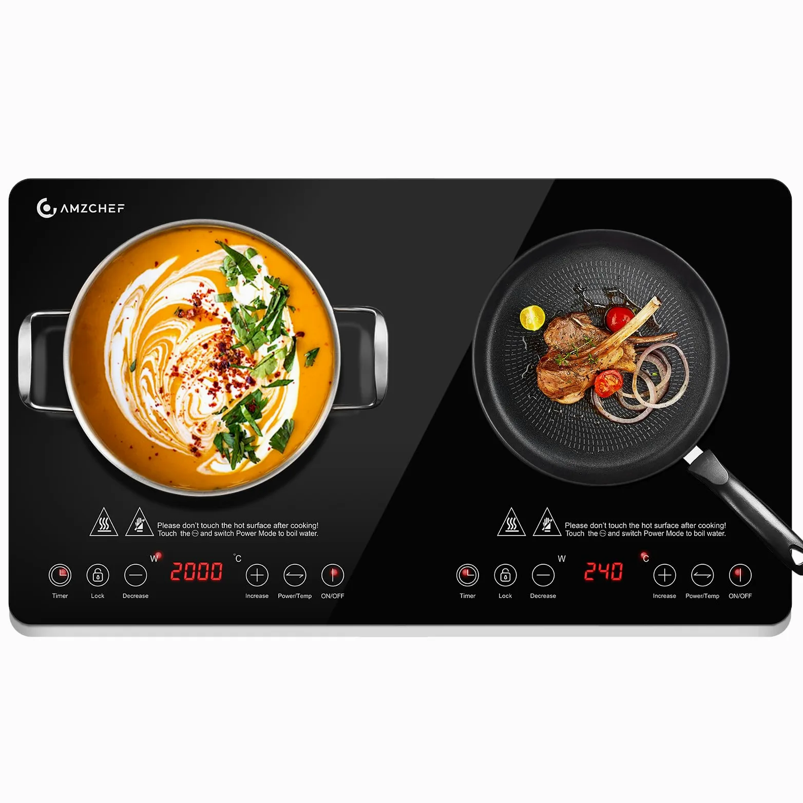 AMZCHEF Piastra Induzione 2 Fuochi Con IGBT Importato, 20 Livelli di Temperatura, 20 e 15 Livelli di Potenza, 3500W Piano Cottura Con Timer di 4 Ore, Blocco di Sicurezza
