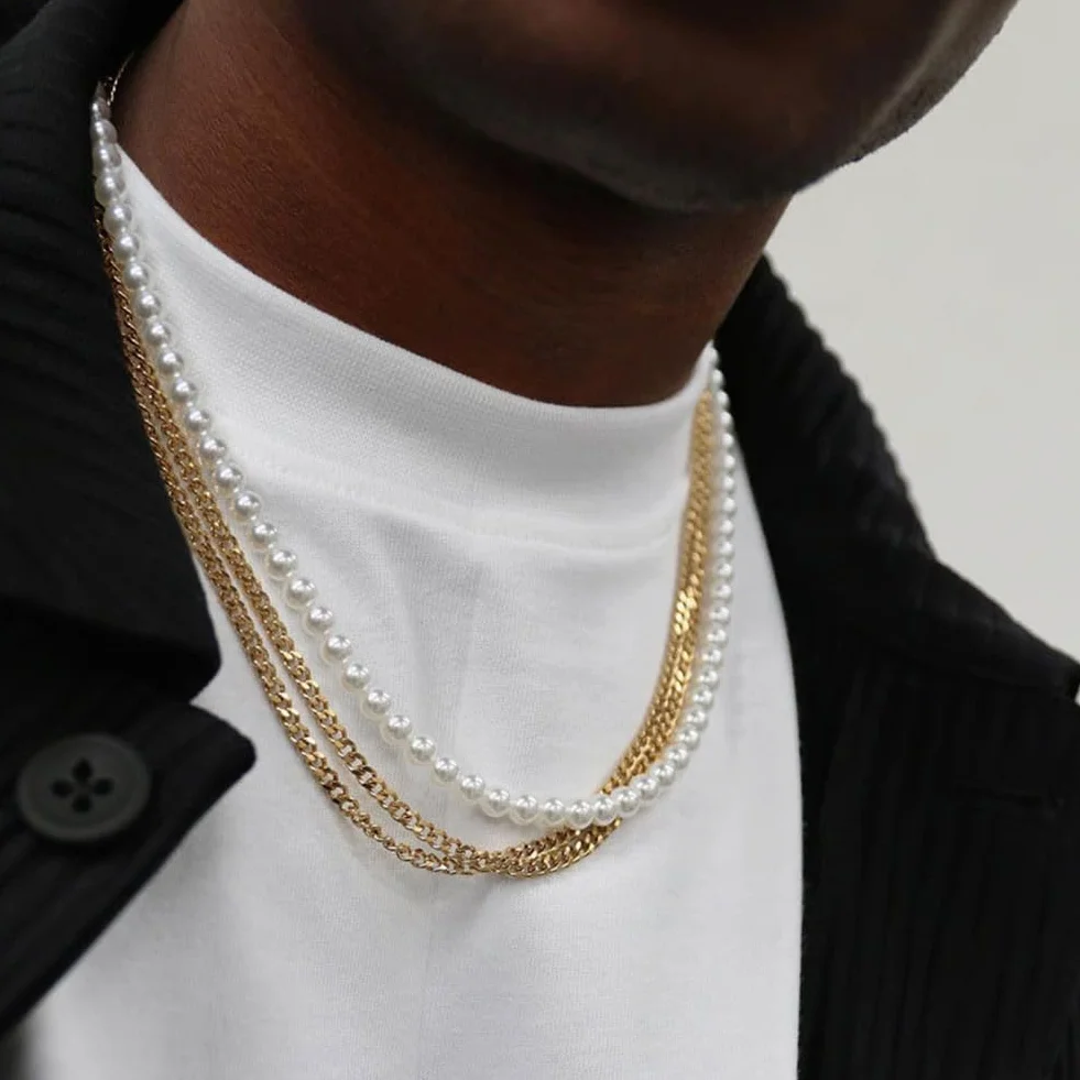 Collana di Perle Bianche Finte da 6 Mm - Collana da Uomo d'Acqua Dolce - Gioiello Semplice per Migliore Amico, Compleanno, Anniversario