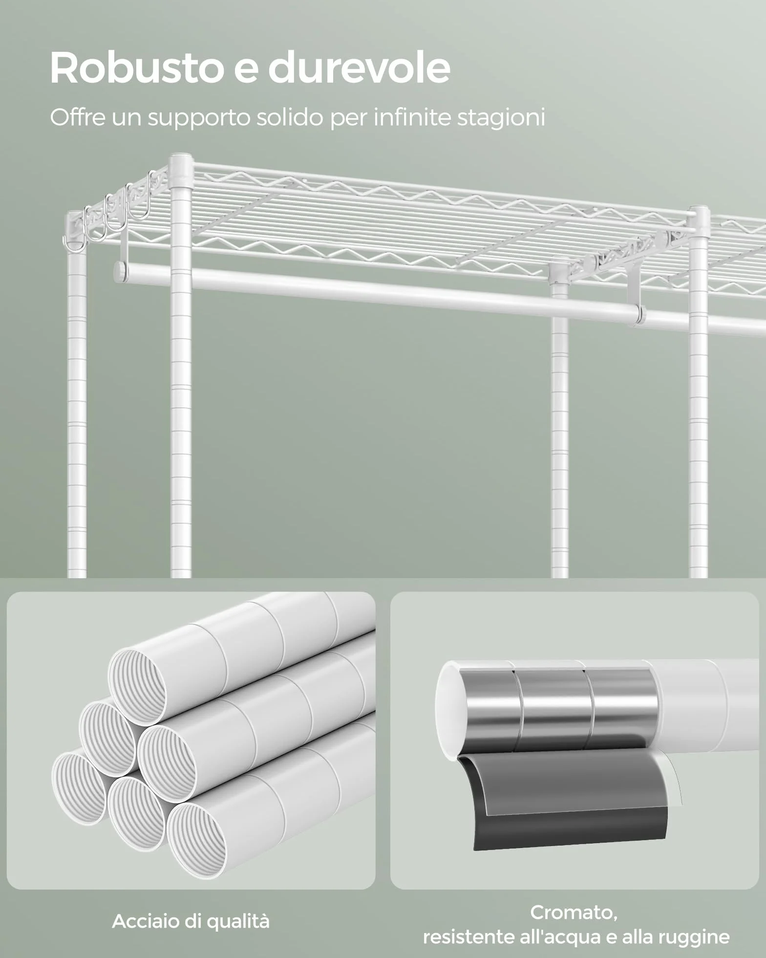 SONGMICS Armadio Guardaroba in Metallo con Ripiani Regolabili e Barre Appendiabiti Bianco Nuvola LGR431W01