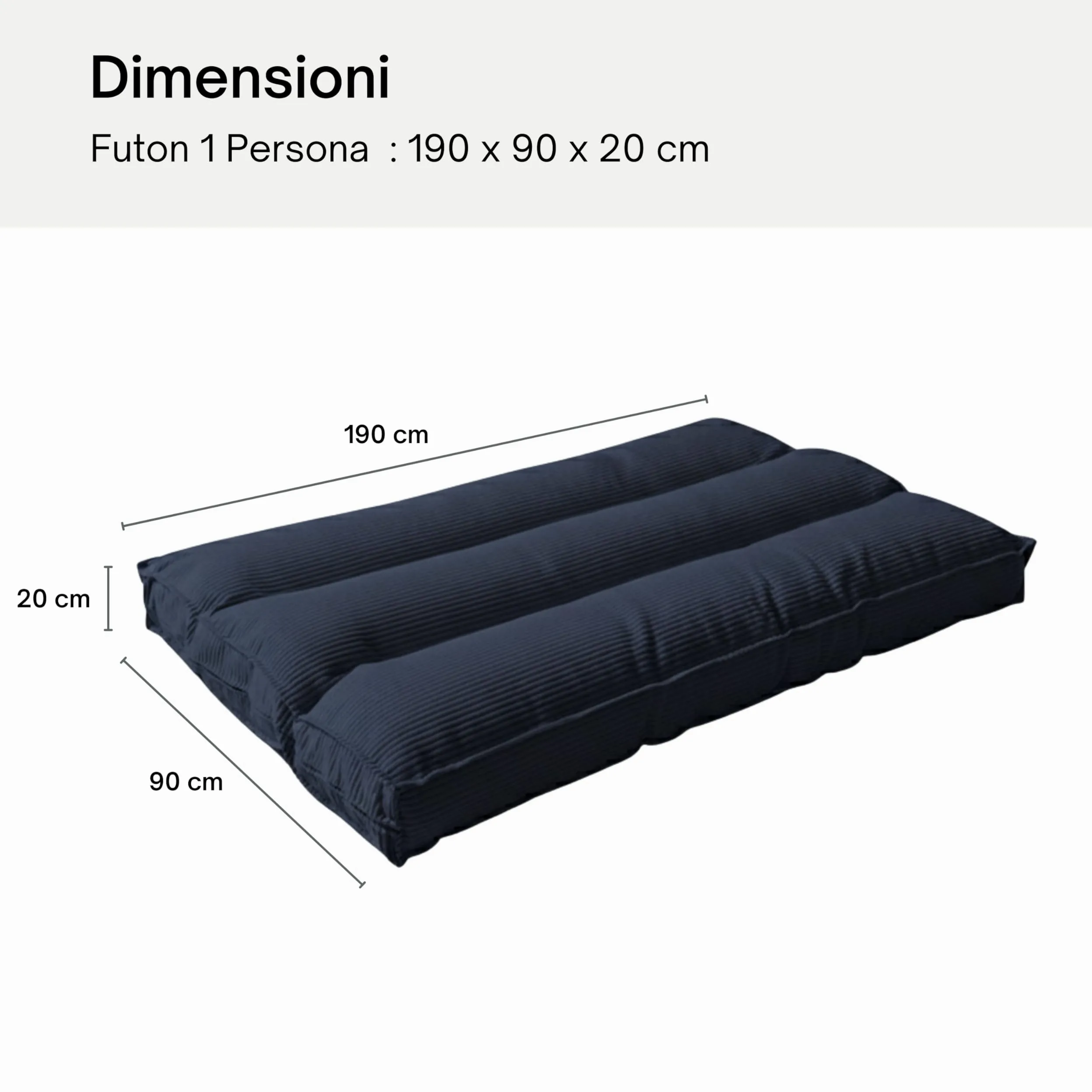 Futon Giapponese 1 Persona Comodo e Spesso, Prodotto in Francia, Sfoderabile, Ideale come Materassino Pieghevole, Tatami Giapponese–Letto Singolo, Cinghia di Fissaggio inclusa (90x190 cm, Blu Scuro)