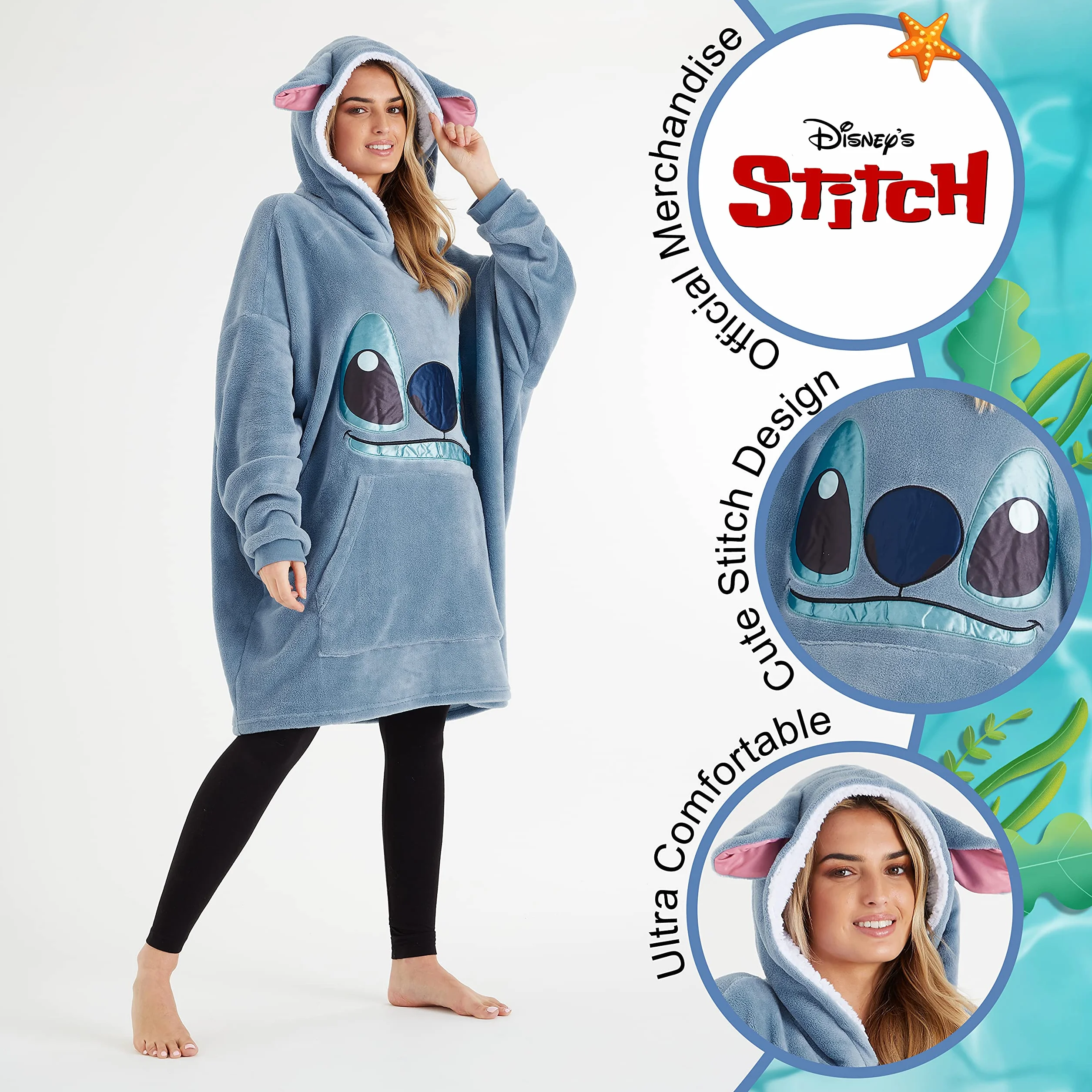 Disney Stitch Felpa Donna con Cappuccio Coperta Indossabile Oversize in Pile Ragazza Confortevole e Morbido Idea Regalo