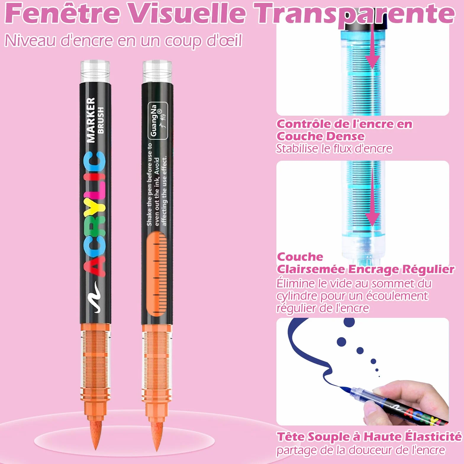VAKKI Pennarelli Acrilici 60 Colori Acrylic Marker Brush Pen per Dipingere Sassi Tessuti Metallo Vetro Legno Tela Ceramica Plastic