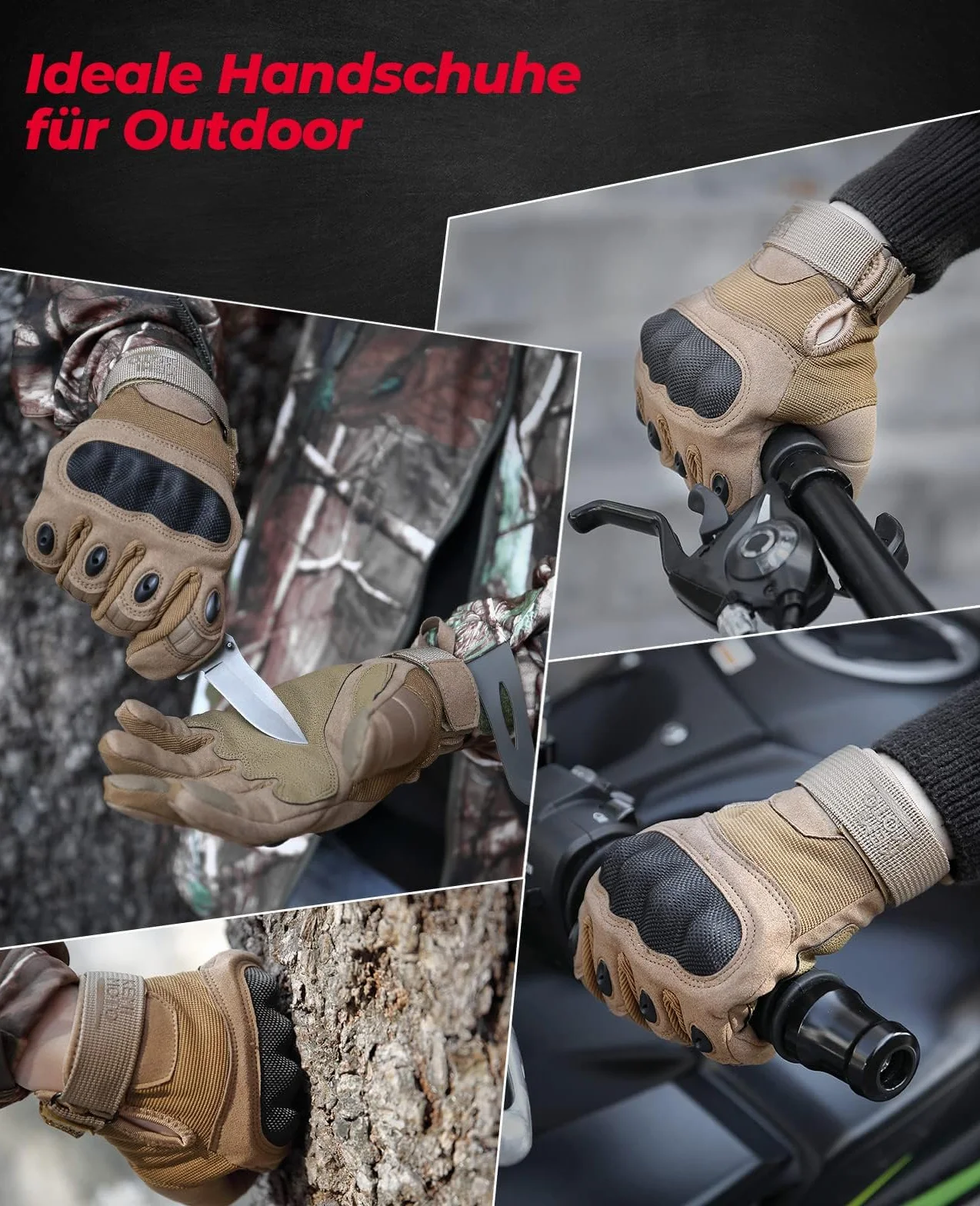 KEMIMOTO Guanti tattici, guanti da moto, guanti militari, con protezione per caviglia in fibra di carbonio e touchscreen, traspiranti, dita intere, per bushcraft, moto, caccia e sicurezza