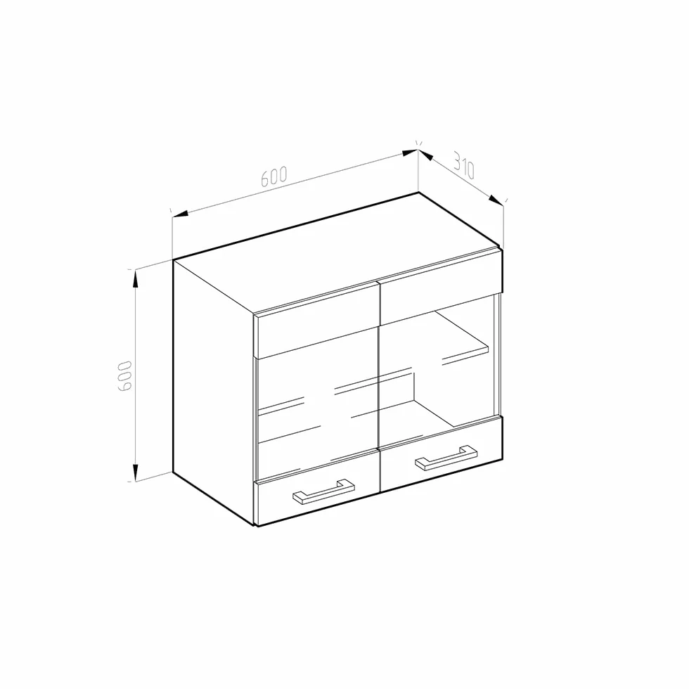 Vicco Mobile da cucina in vetro R-Line, Rovere dorato, 60 cm, per la libera combinazione all'interno di sistemi cucina modulari