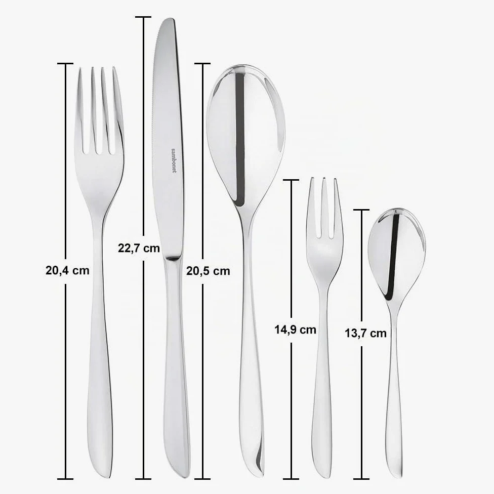 Sambonet Leaf 52163-N2 - Set di Posate da Tavola monoblocco in acciaio inox 18/10, per 12 persone, 60 pezzi: 12 forchette, 12 cucchiai, 12 coltelli, 12 cucchiaini da tè, 12 forchette dolce