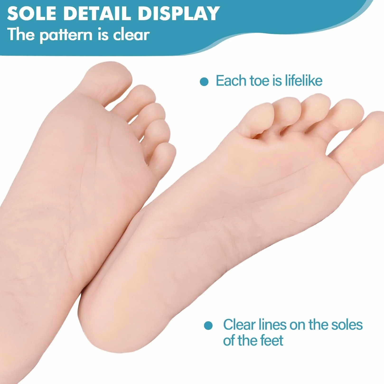 Manichino Piedi in Silicone Dimensione Reale Morbido Flessibile per Esposizione Scarpe Sandali Calze 1 Paio Piede Donna Avorio