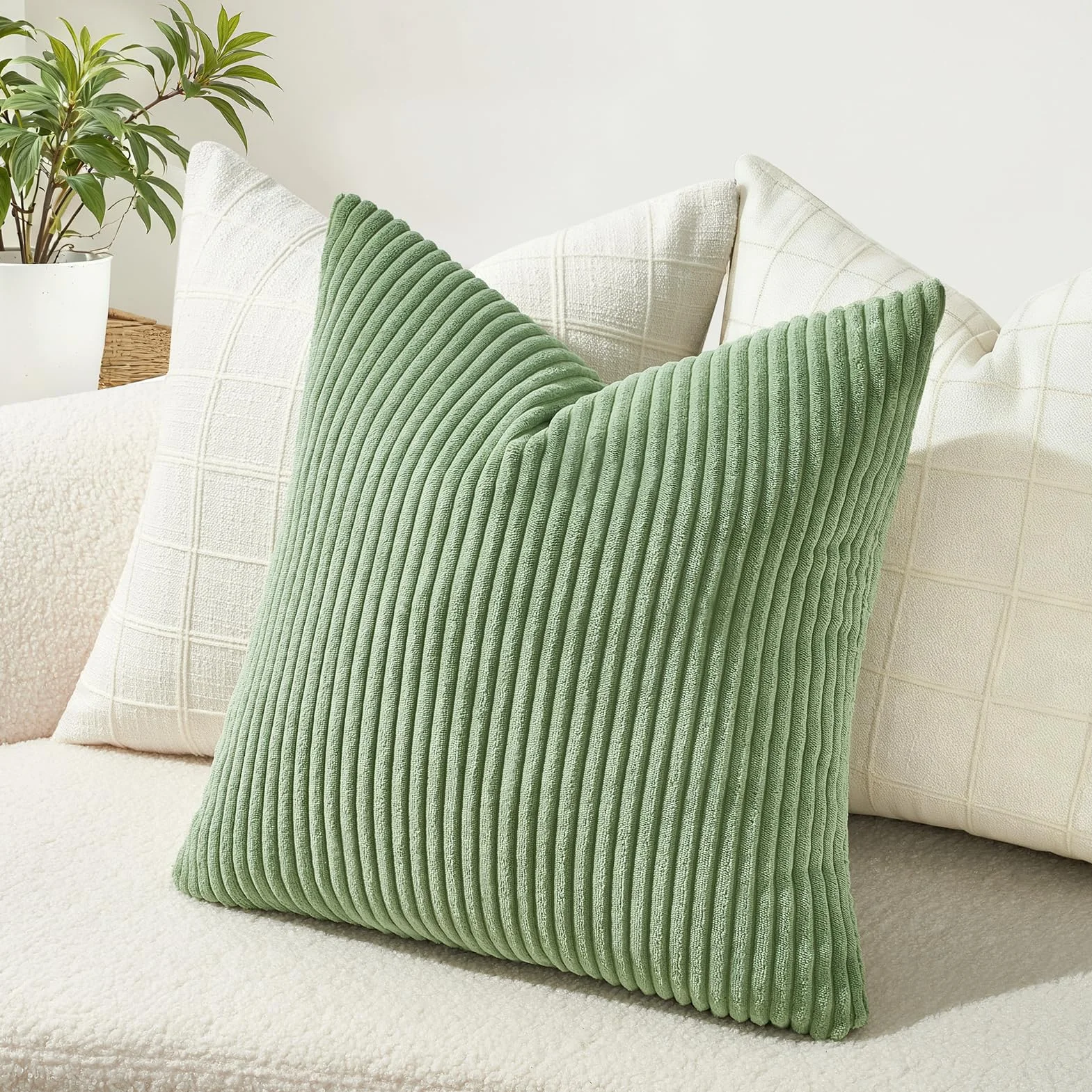 Topfinel Federe Cuscini 40x40 Velluto a Coste Verde Copricuscini Quadrati Elegante Divano Salotto 2 Pezzi