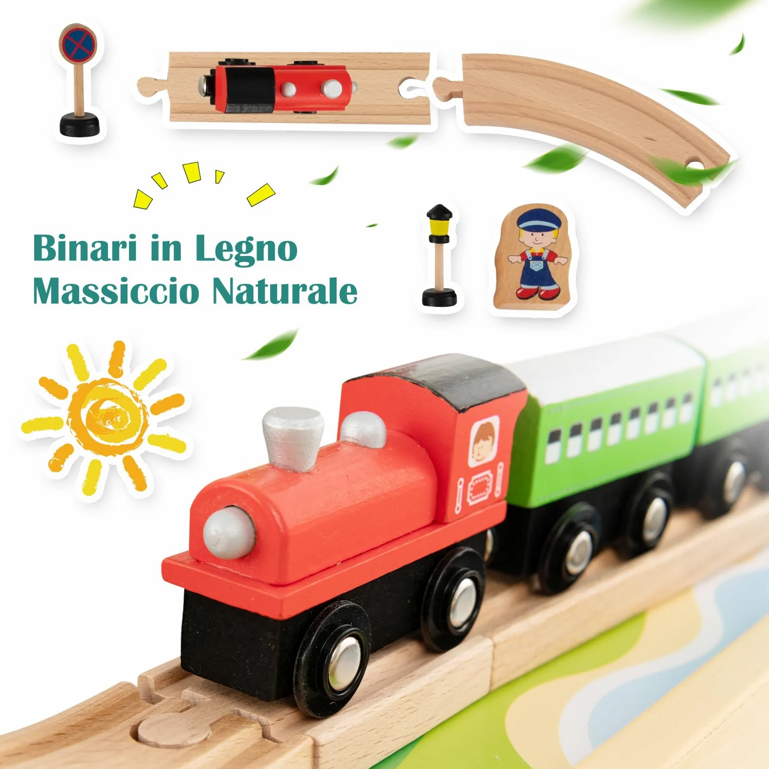 RELAX4LIFE Tavolo Attività in Legno per Bambini con Binari e Treno, da 84/80 Pezzi, Piano Reversibile e Rimovibile, Cassetto per Ragazzi e Ragazze (Naturale,84 pezzi)