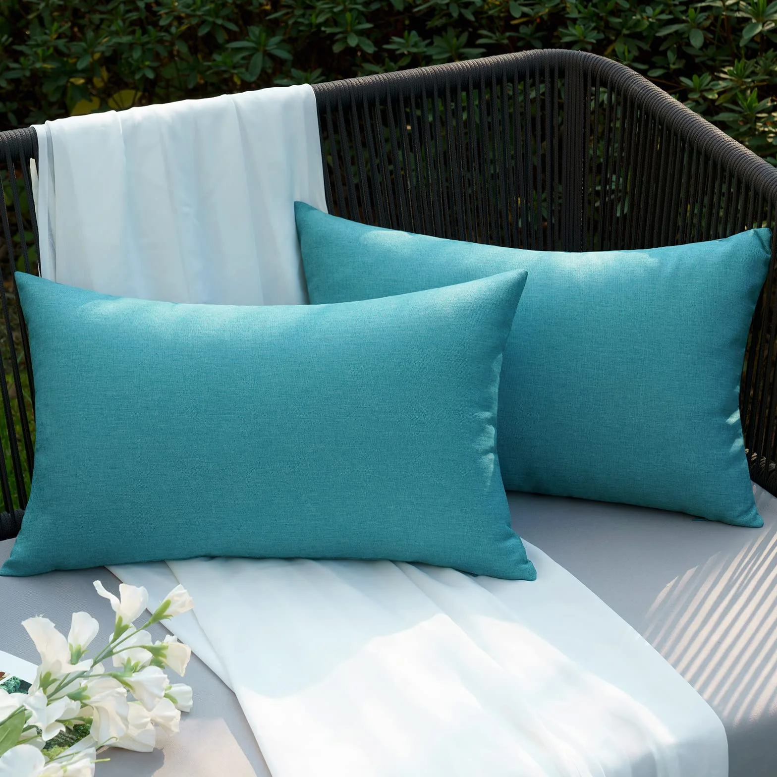EMEMA Federe Cuscini Impermeabili per Divano in Lino Camera da Letto Copricuscini all'Aperto Esterno per Soggiorno Balcone Decorativi Federa Elegante e Moderna 2 Pezzi 30x50cm Blu Chiro
