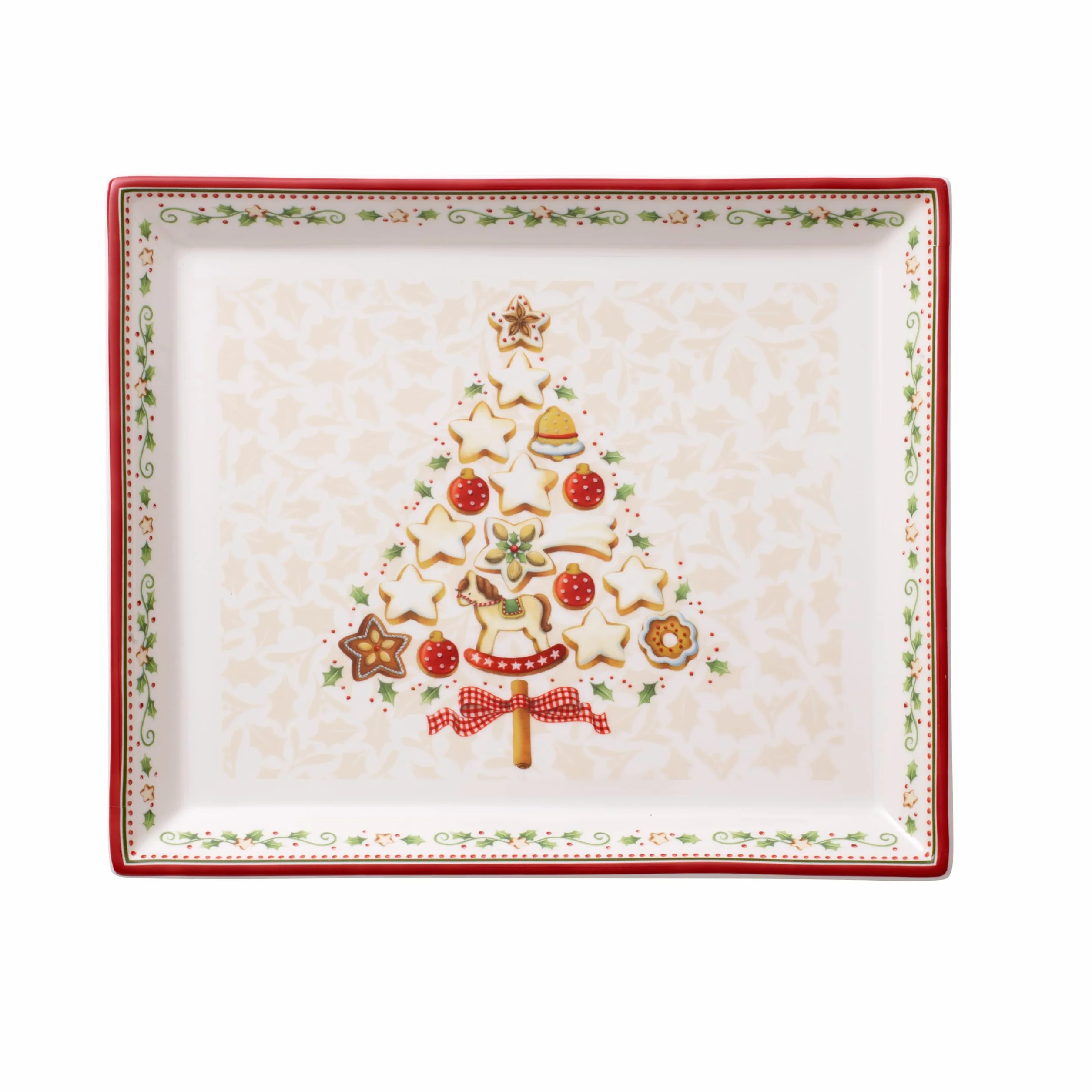 Villeroy & Boch Winter Bakery Delight Piatto Pasticceria Rettangolare Porcellana Bianco Rosso Piccolo
