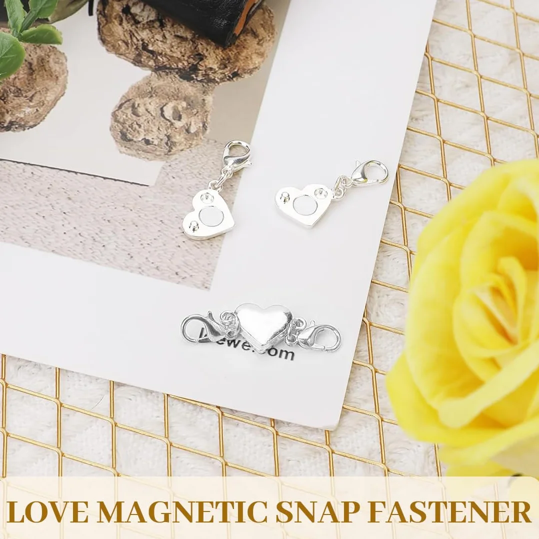 2 Pezzi Ganci per Braccialetti, Gancetti per Collane, Chiusure per Collane Magnetici, Chiusura Magnetica a Forma di Cuore in Argento Sterling 925, Accessori per la Creazione di Gioielli Fai da Te