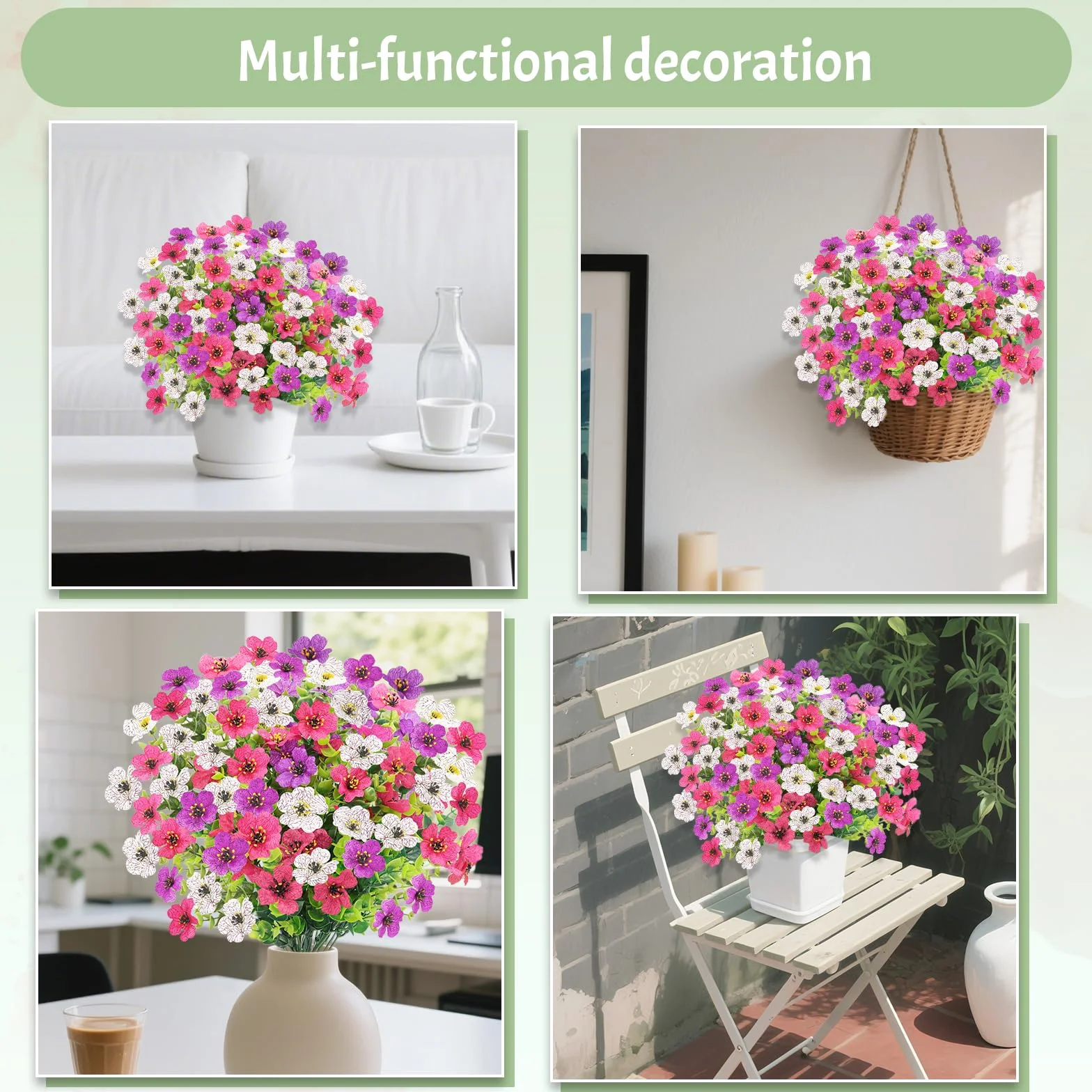 Fiori Finti da Esterno UV-Resistenti, 6 Fasci 3 Colori Piante da Vaso Artificiali per Balcone