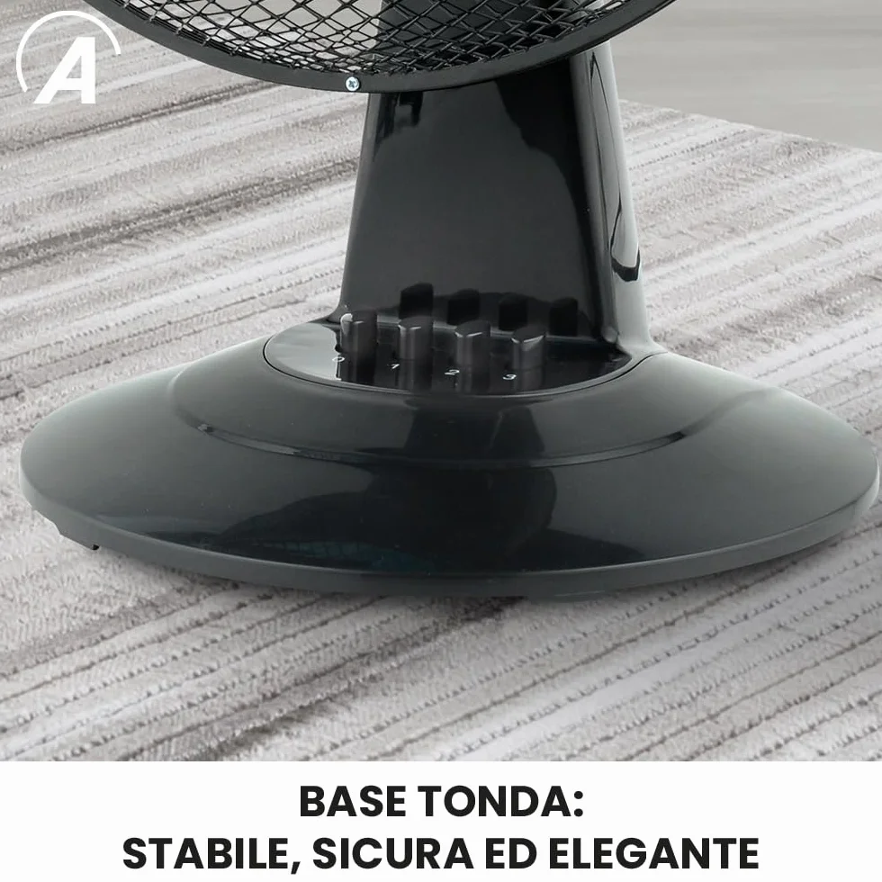 Ardes STEELO 30N Ventilatore da Tavolo 40W 30 cm Oscillante con Oscillazione Automatica, Inclinazione Regolabile, 3 Velocità Silenziose, Base Stabile e 5 Pale