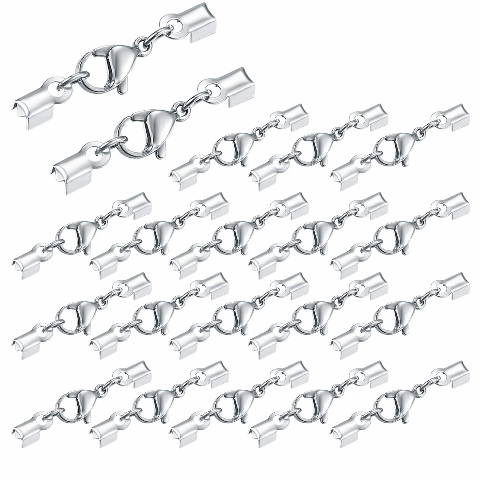 20 fermagli in acciaio inox, catena in pelle, chiusura a moschettone, chiusura per catene, cinturino in pelle, gioielli fai da te