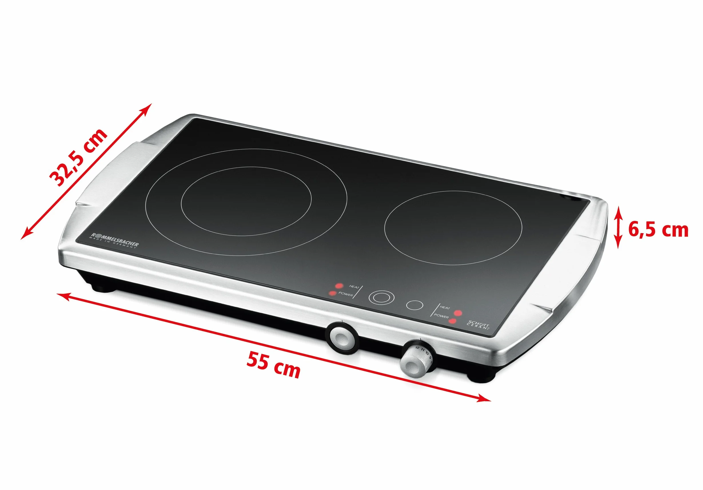 Rommelsbacher Ceran CT 3400/E Piastra doppia in vetroceramica, 3400 W, in acciaio INOX