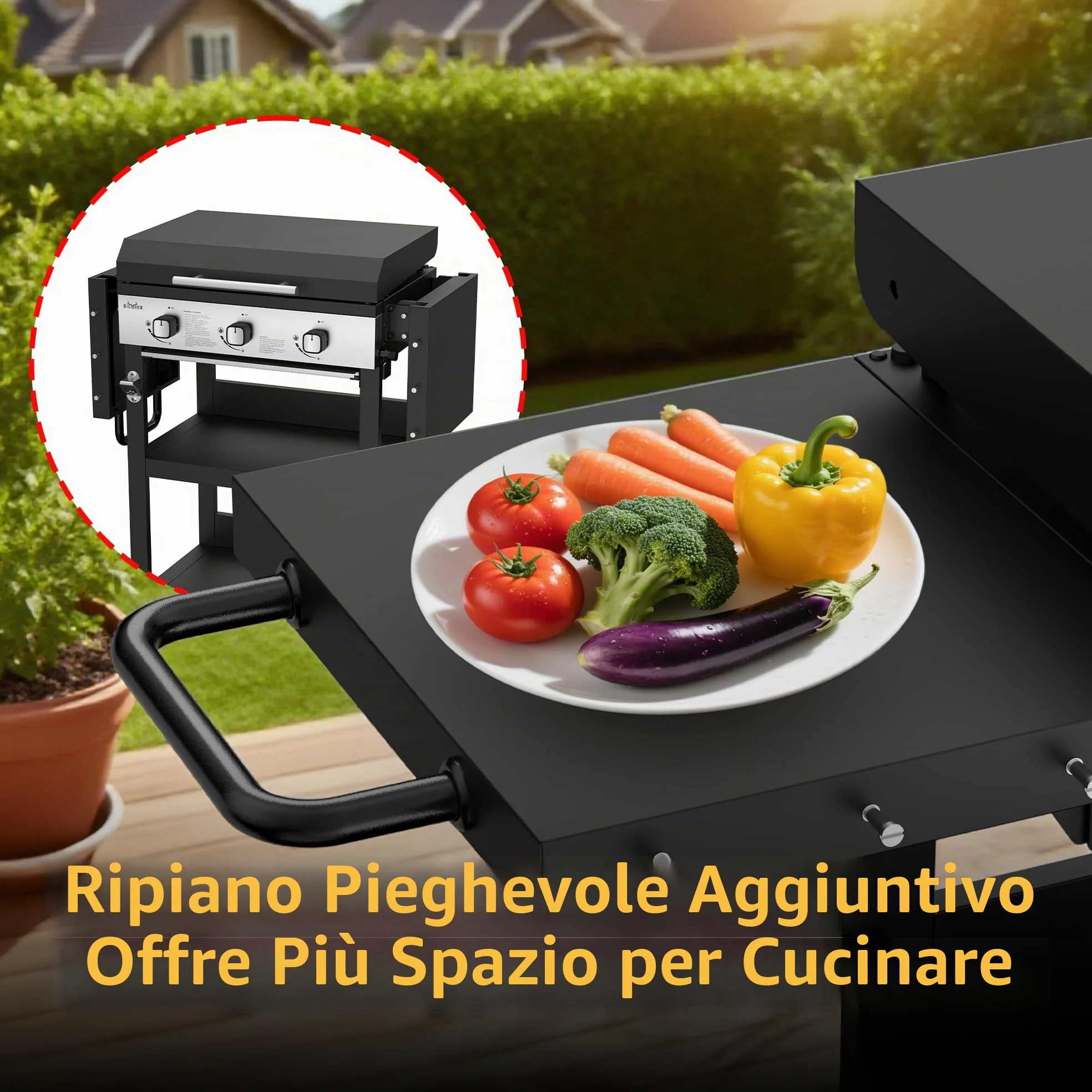 BIG HORN Piastra a gas con 3 bruciatori con carrello e coperchio; 7.2 kW
