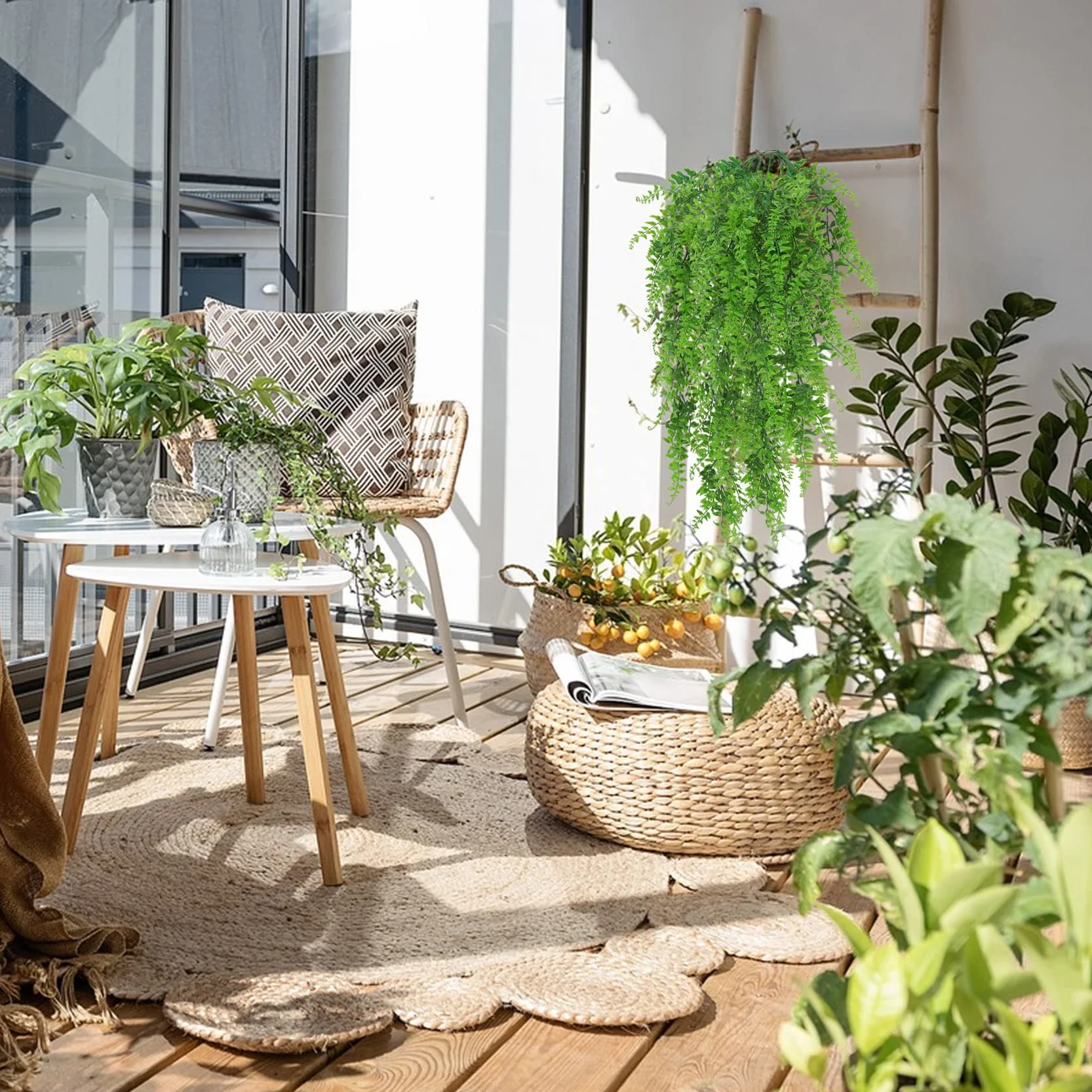 Huryfox Piante rampicanti artificiali Vite di felce - 8P Decorazione pianta finta cadente con foglie d'edera per interni ed esterni, finta vegetazione verde per soggiorno, cucina, balconi, giardini