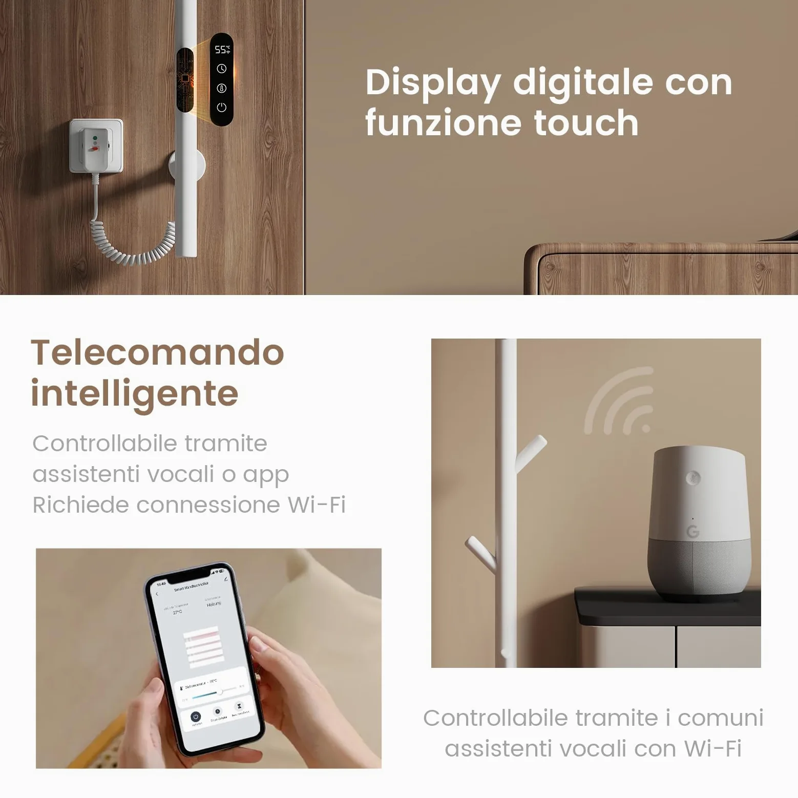 EMKE Scaldasalviette Elettrico da bagno, termostato intelligente WiFi, scaldasalviette elettrico a barra singola, 150 cm di altezza, Bianco