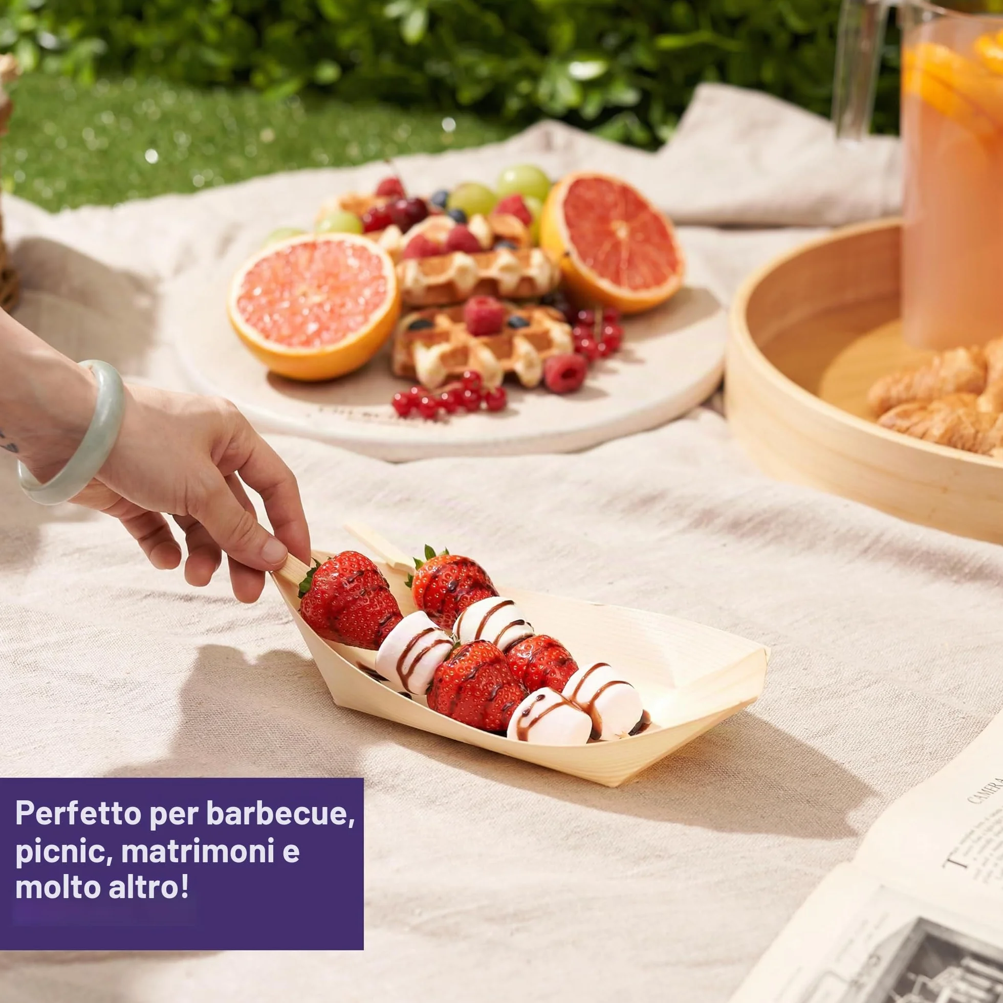 Matana 100 Barchette in Bambù Monouso, 21x11cm - Ciotole in Legno Biodegradabili per Finger Food