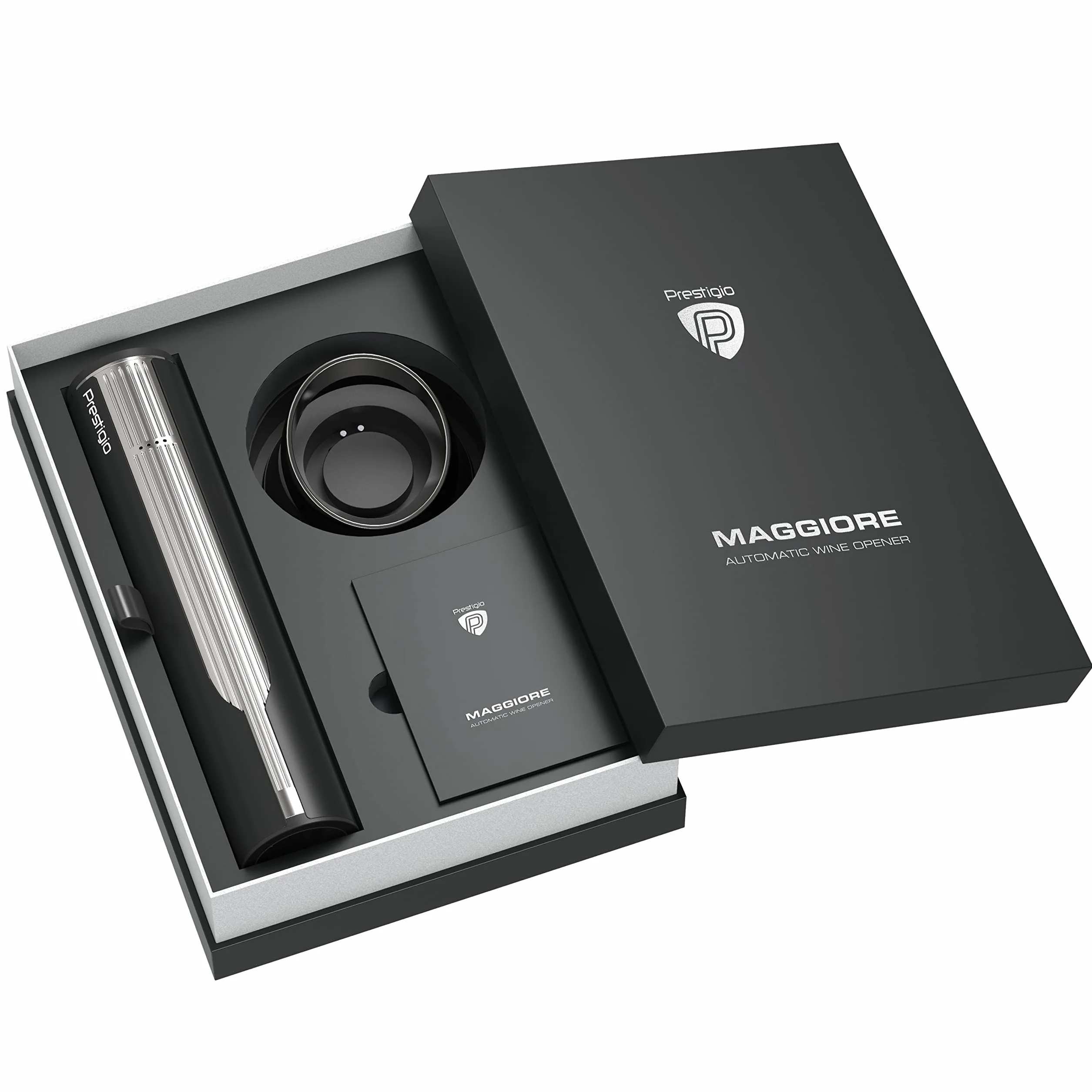 Prestigio Maggiore Apribottiglie portatile con stazione di ricarica Black Silver