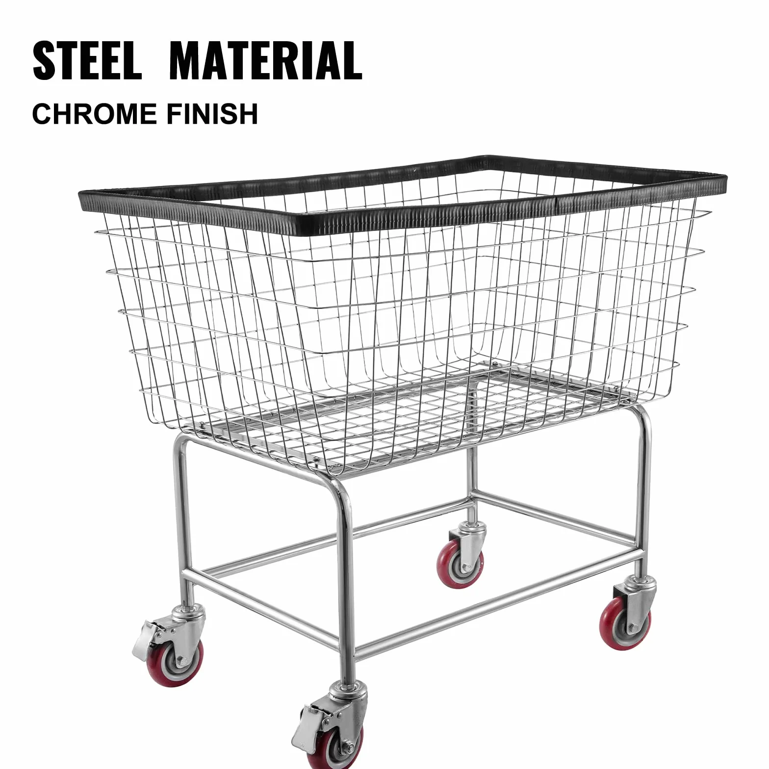 VEVOR Carrello portabiancheria in filo metallico con ruote, Carrello portabiancheria in filo metallico commerciale da 35''x15,7''x22'', Telaio in acciaio con finitura cromata