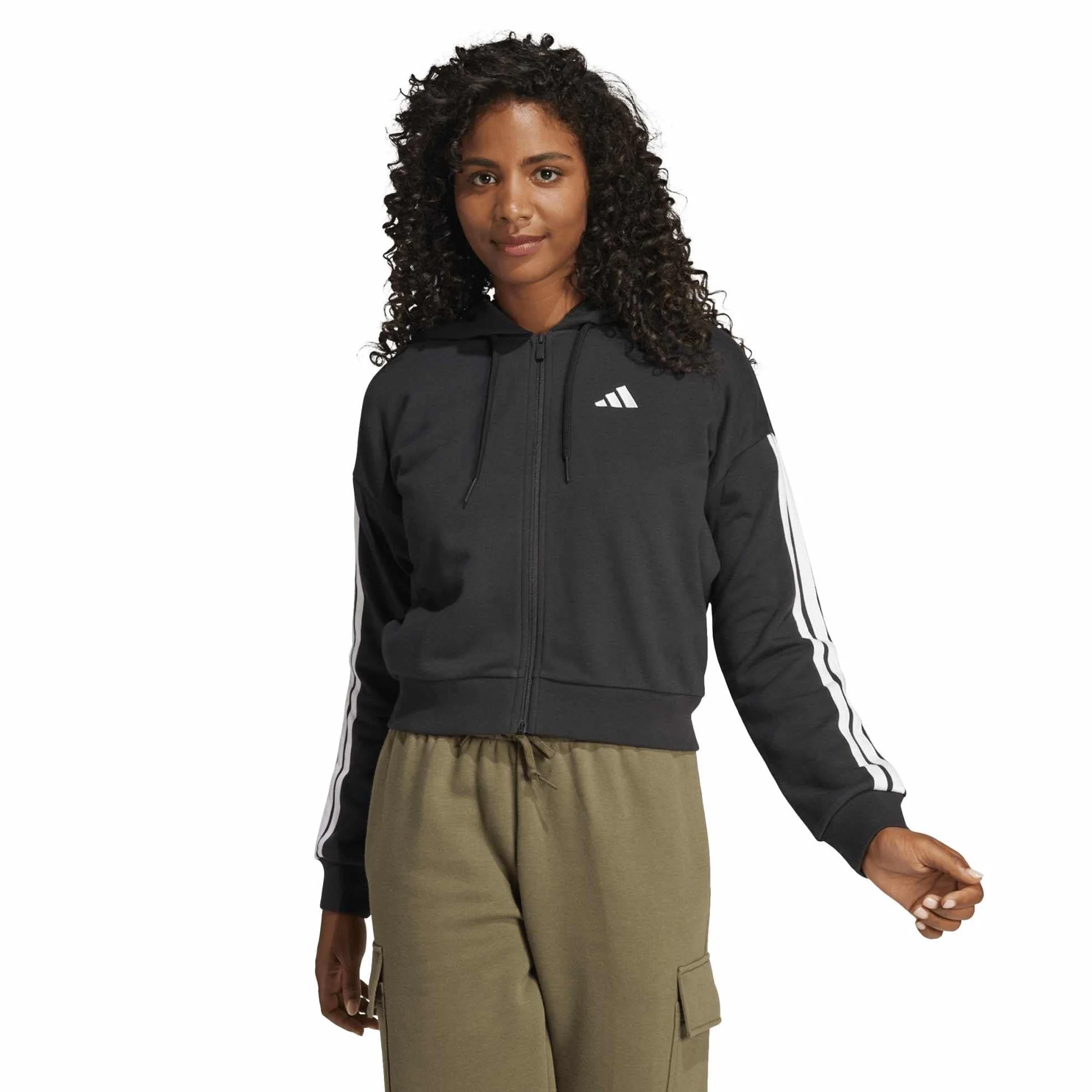 adidas Women Felpa con Cappuccio Essentials 3-Stripes French Terry Full-Zip