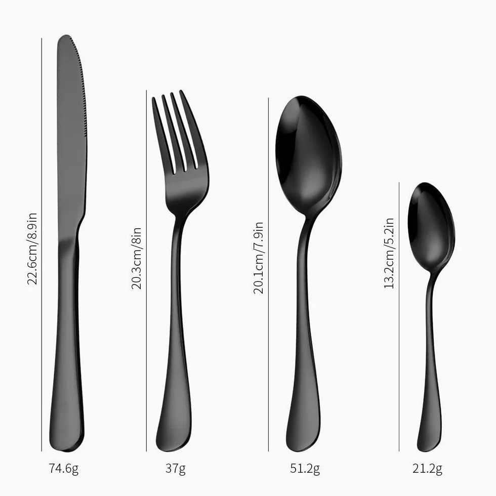Set di posate, 24 pezzi, set di posate in acciaio inox 18/10, coltelli, forchette, cucchiaini da caffè, set di posate da cucina per 6 persone (colore: nero)