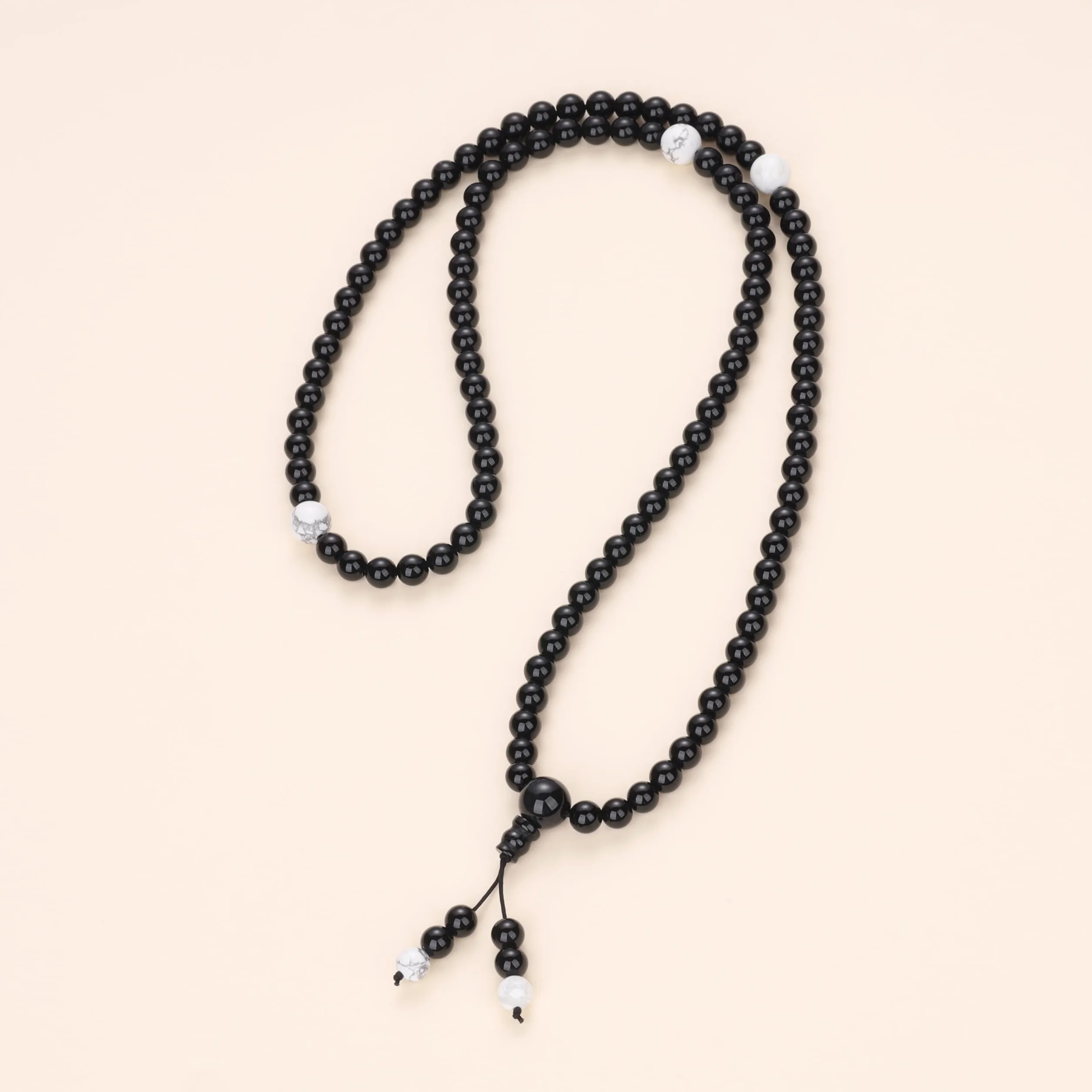 COAI Collana 108 Perle Mala in Onice con Spaziatori in Pietre Dure Semipreziose