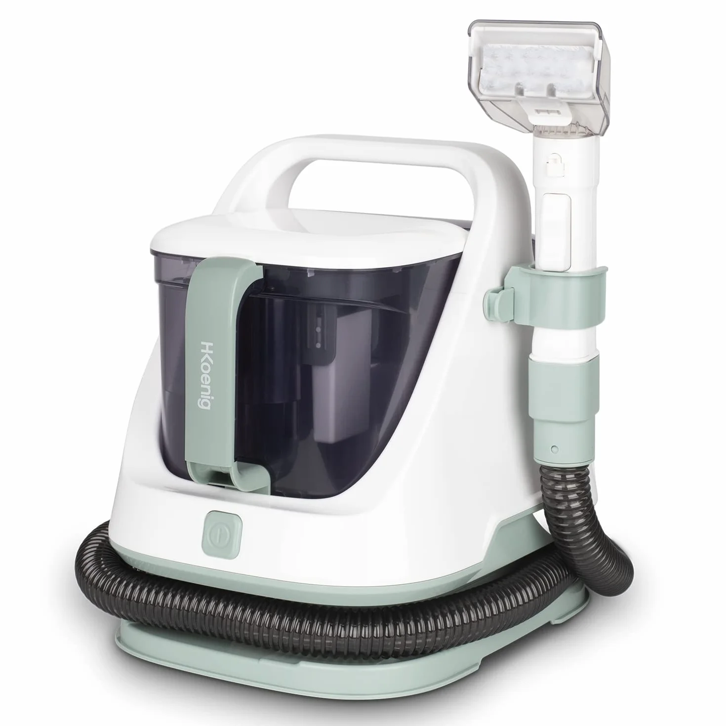 H.Koenig Pulitore smacchiatore TWT77 per tessuti:Tappeti/Divani/Poltrone/Materassi, Serbatoi acqua pulita e sporca rimovibili,spazzola di ricambio, potente, compatto,trasportabile,650W, Bianco e Verde