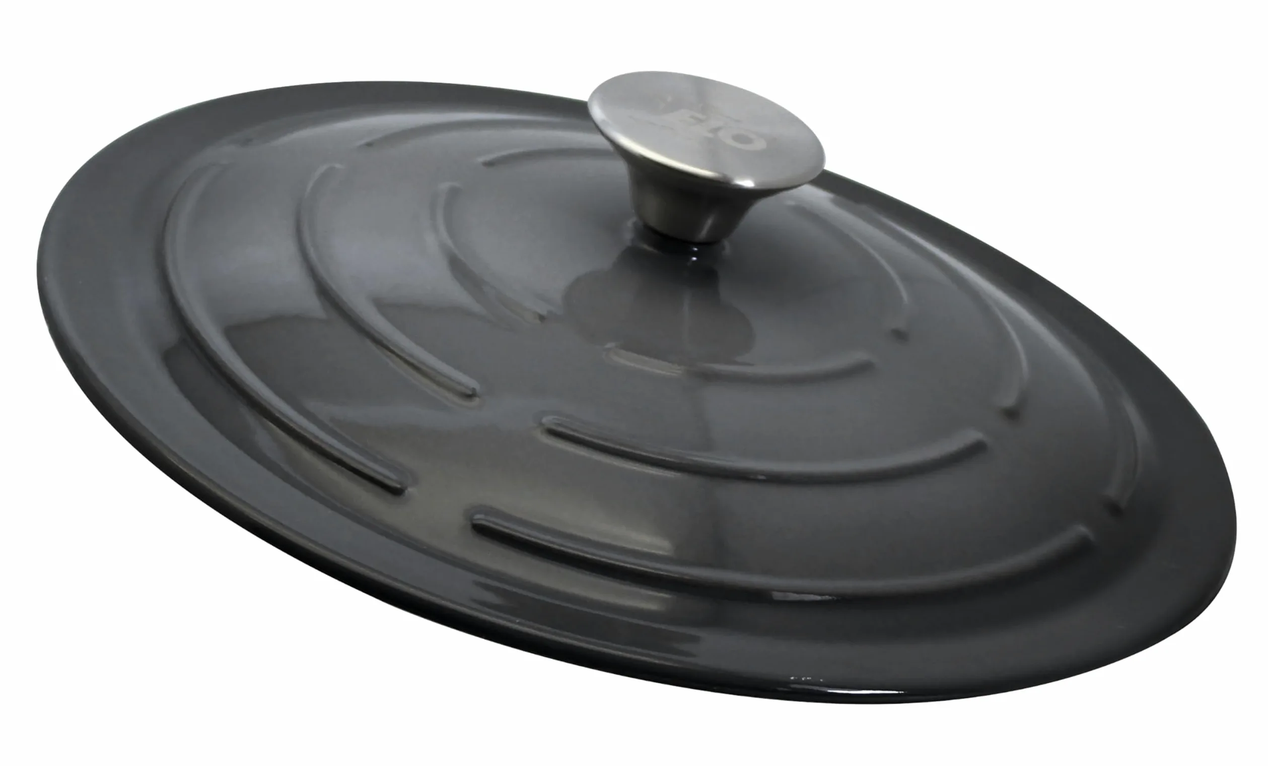 Elo 3382826 casseruola in ghisa smaltata antiaderente bassa con coperchio, grigio classico, adatta al forno, pentola a cottura a induzione, 28 cm, 3 l, 2-4 persone
