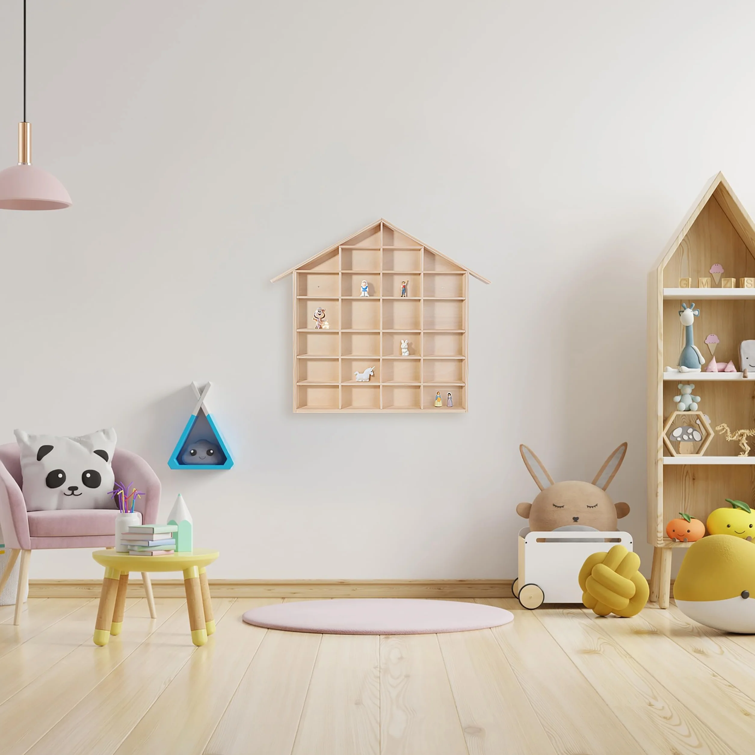 Creative Deco Bacheca da Parete Portaoggetti Scaffale Legno a Forma di Casa 56 x 50 x 3,5 cm 26 Scomparti