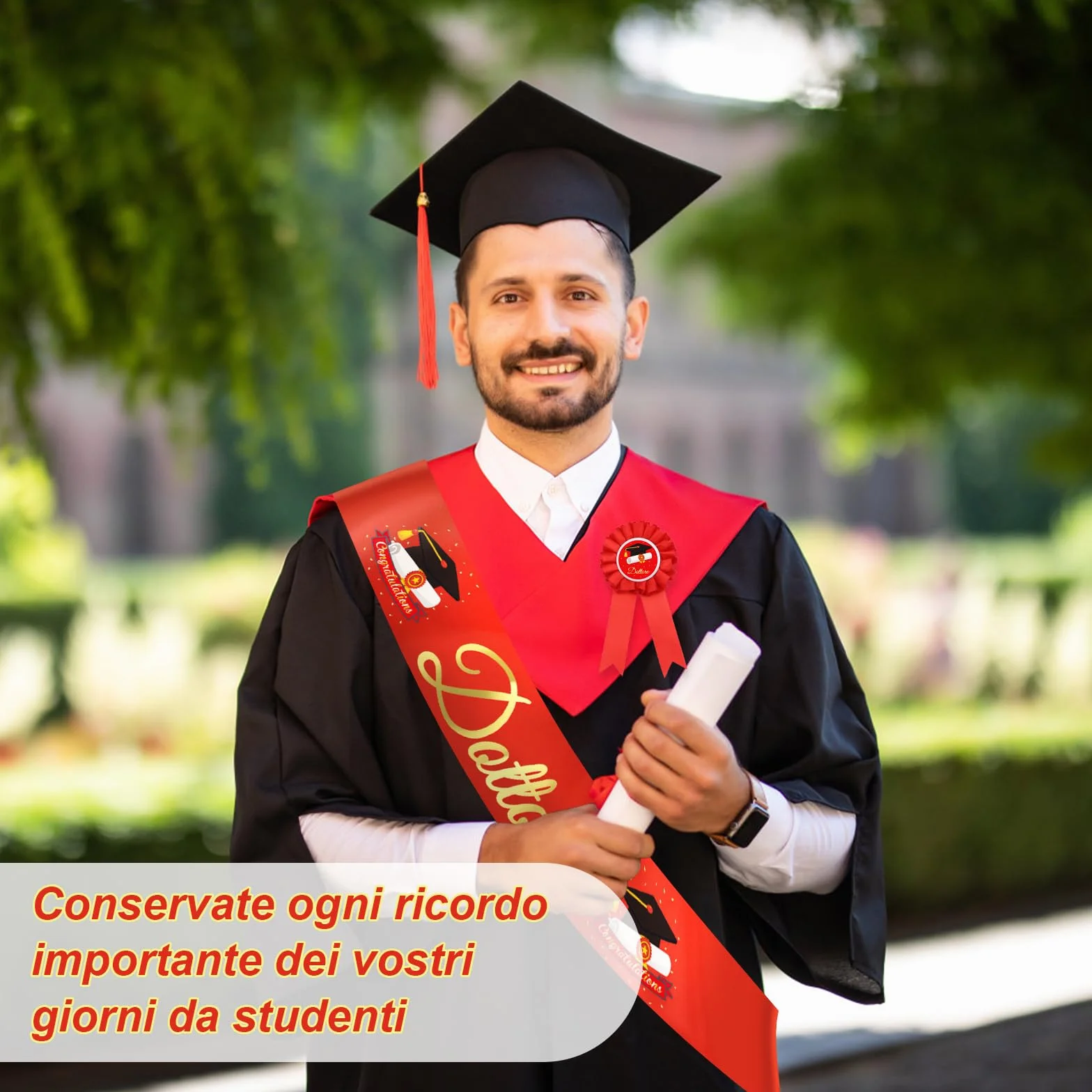 Fascia Laurea Dottore con Spilla Gadget Università Regalo Uomo Decorazione Festa Cerimonia