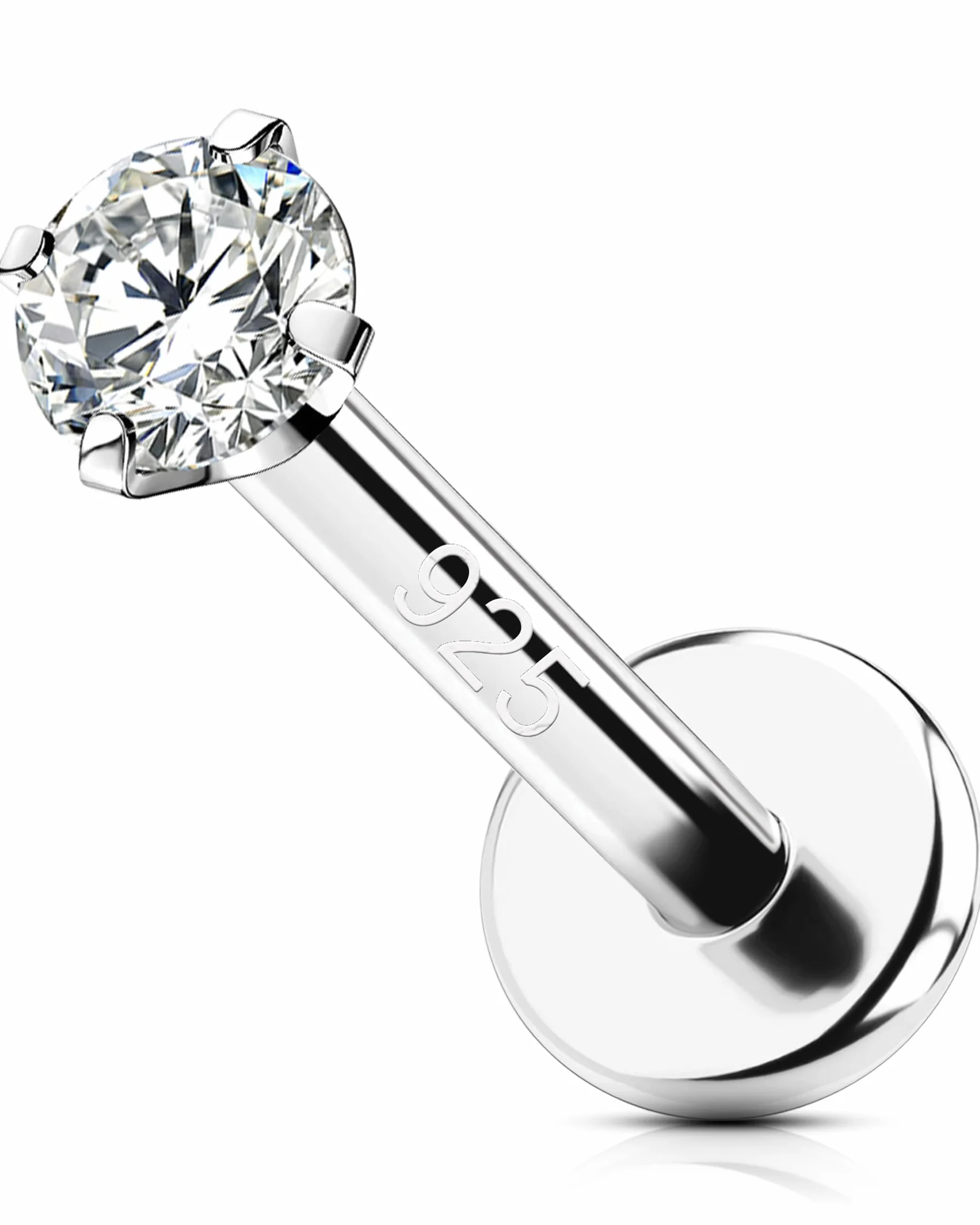 OUFER 16G Piercing Helix Filettato Interno Argento 925 Conch Lobe Lip Stud Trasparente 2/2.5/3 mm CZ Gioielli Per Il Corpo