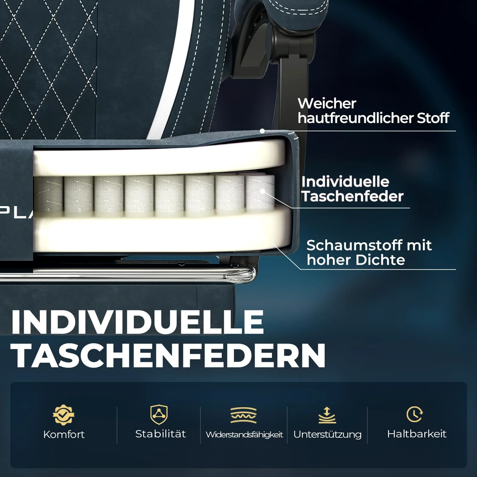 GTPLAYER Sedia da Gaming in Tessuto, Sedia da Ufficio con Supporto Lombare Integrato, da Ufficio, con Cuscino a Molla e Poggiapiedi, Schienale Ispessito, ergonomica per blu