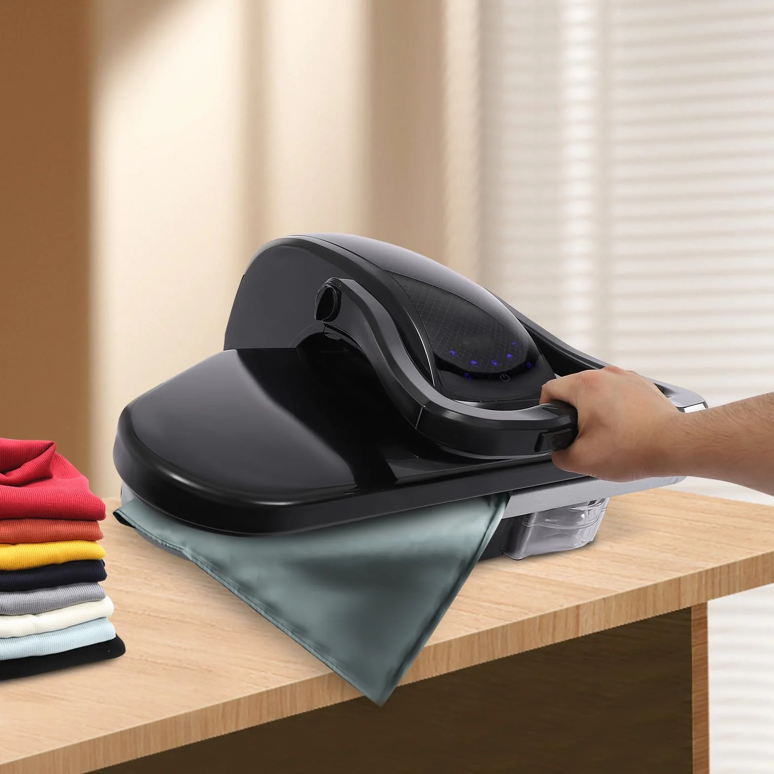 Pressa per ferro da stiro a vapore, con touch screen, per la casa, con capacità di 2200 W, 1 l, serbatoio per acqua in nylon, seta, cotone, lino (nero)