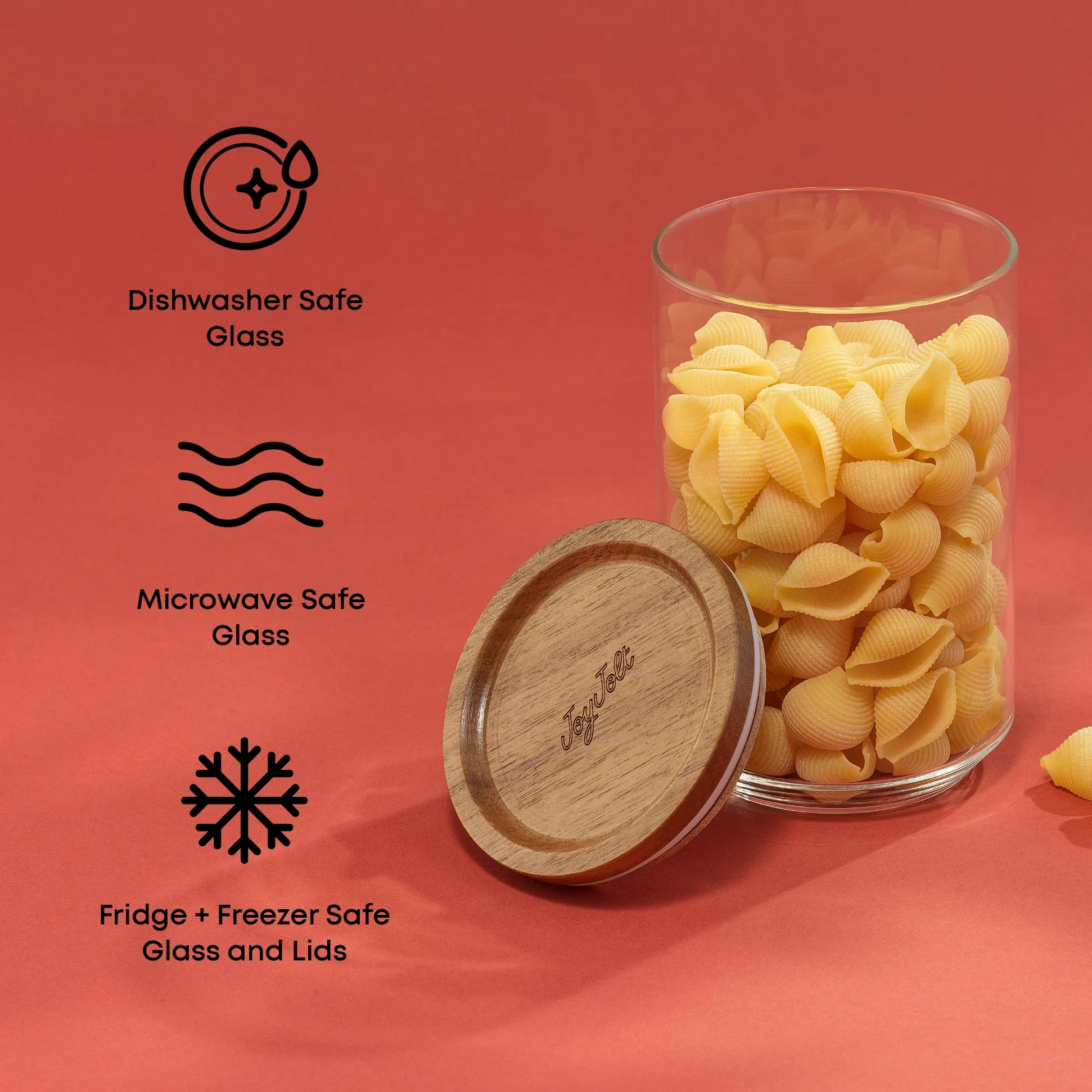 JoyJolt Holden - Set di 7 contenitori impilabili in vetro con coperchio, ermetici per alimenti, con coperchi in legno di acacia, contenitori rotondi impilabili e contenitori da cucina per pasta
