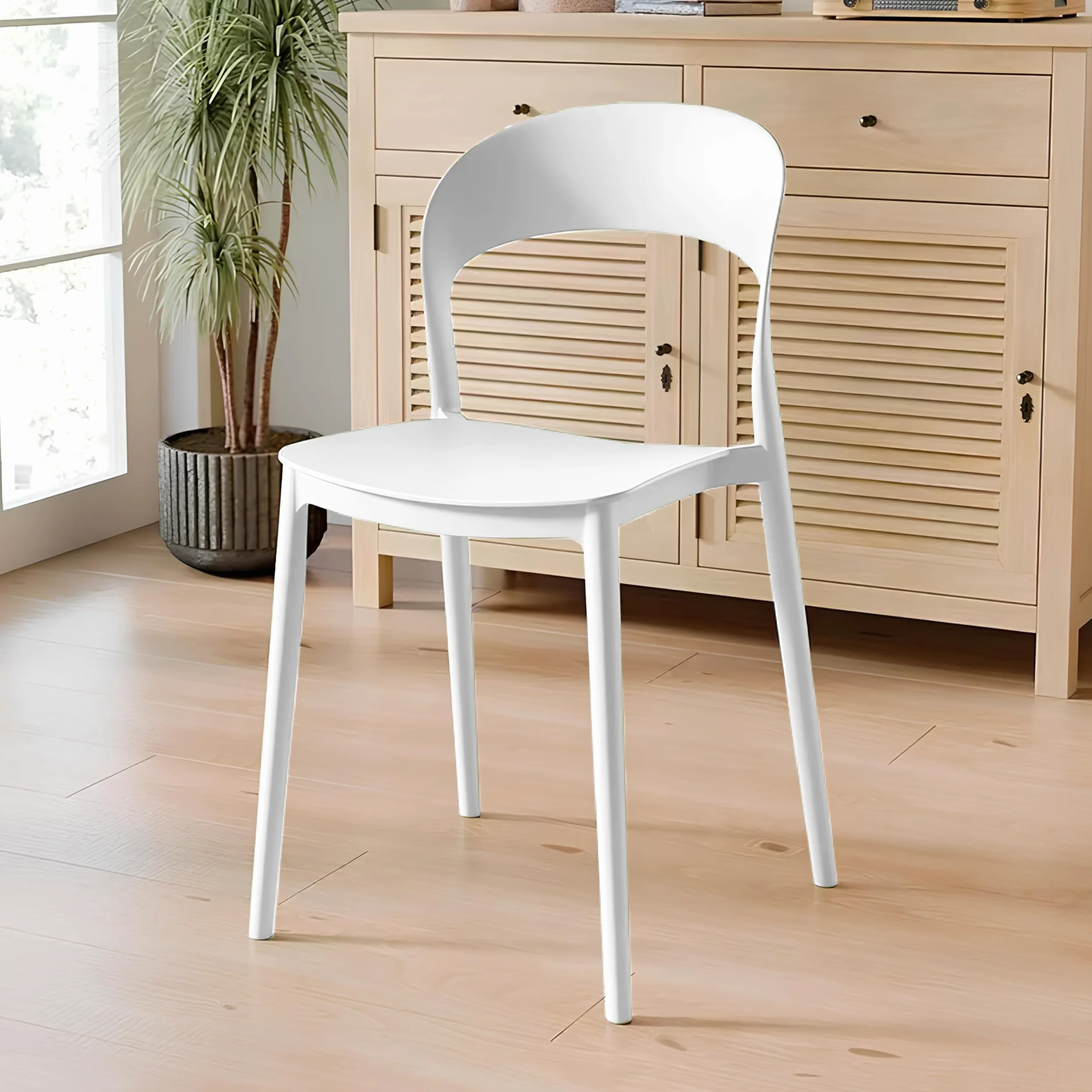 eacommerce | Sedia impilabile da cucina | Polipropilene 40x39x78 cm | Leggera, facile da pulire, design ergonomico | Adatta per interni ed esterni, resistente e versatile (Set 4 Sedie, Bianco)