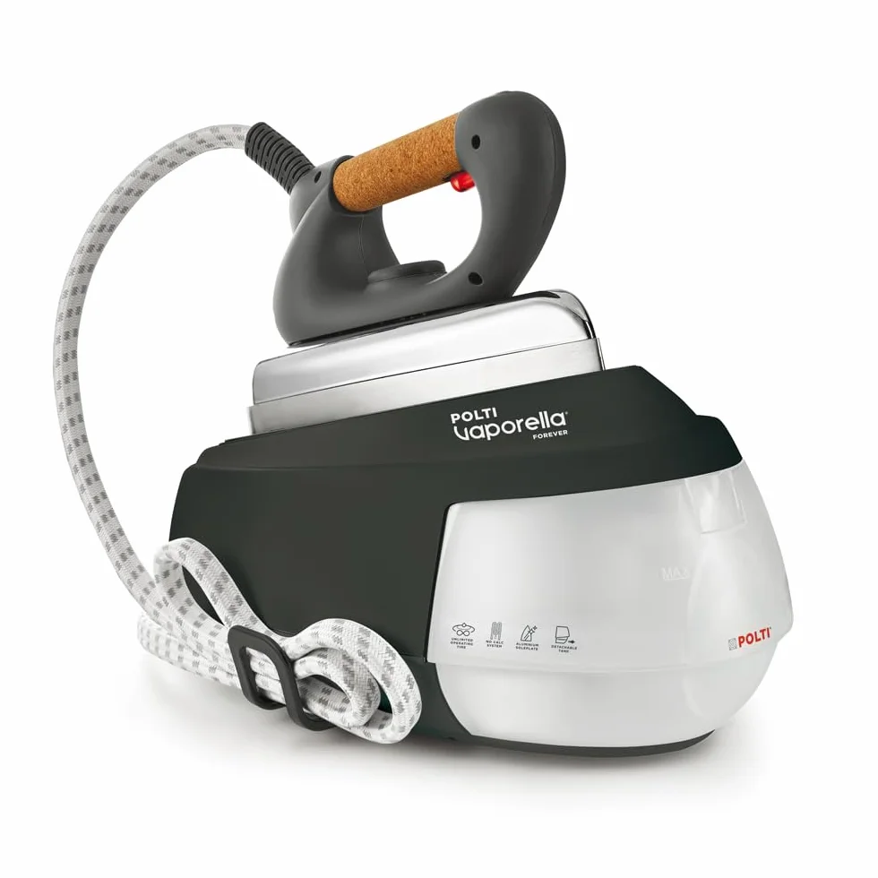 Polti Vaporella Forever 615 Pro, Ferro da Stiro a Vapore con Caldaia ad Autonomia Illimitata, Pressione 4 Bar, Potenza 2150 W, Serbatoio Estraibile da 0,7 L, Riscaldamento in 3 Minuti, Nero e Acciaio