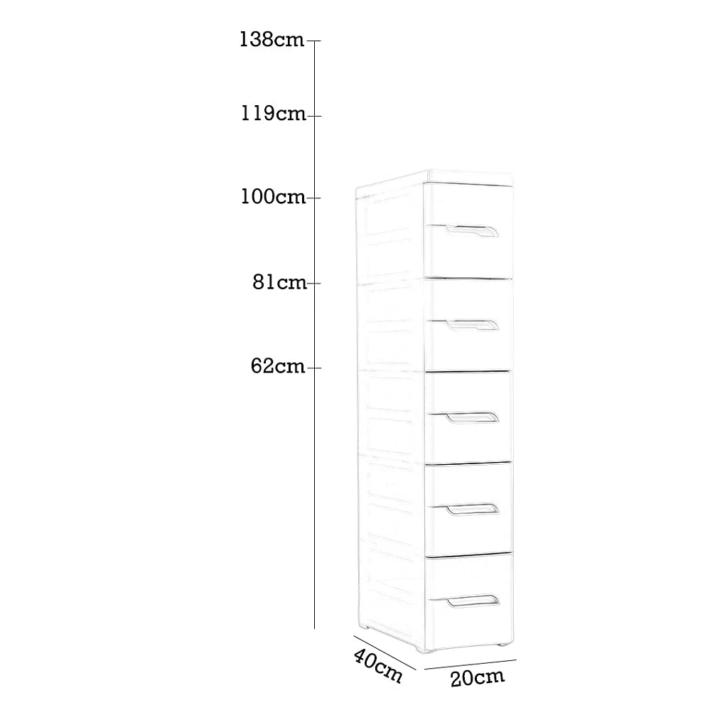 Cassettiera larga 20 cm per bagno, comodino, armadio da cucina con spazio stretto (bianco grigio 7 strati)