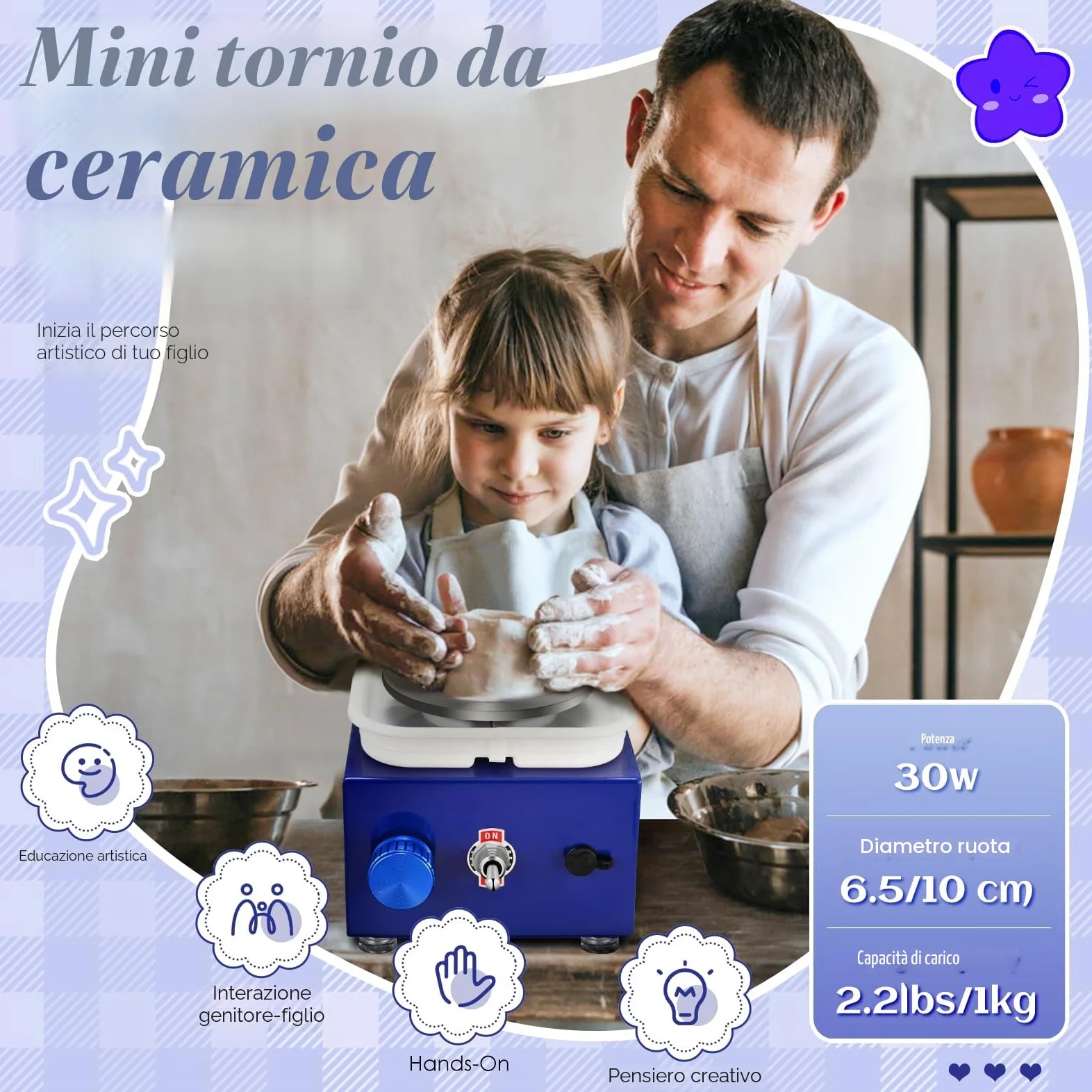 Tornio per Ceramica, Tornio per Argilla 2000 RPM velocità Regolabile Ruota di Ceramica Elettrica con Bacinella Staccabile e Strumenti di Argilla Fai-da-Te, Tornio Ceramica per Bambini e Adulti