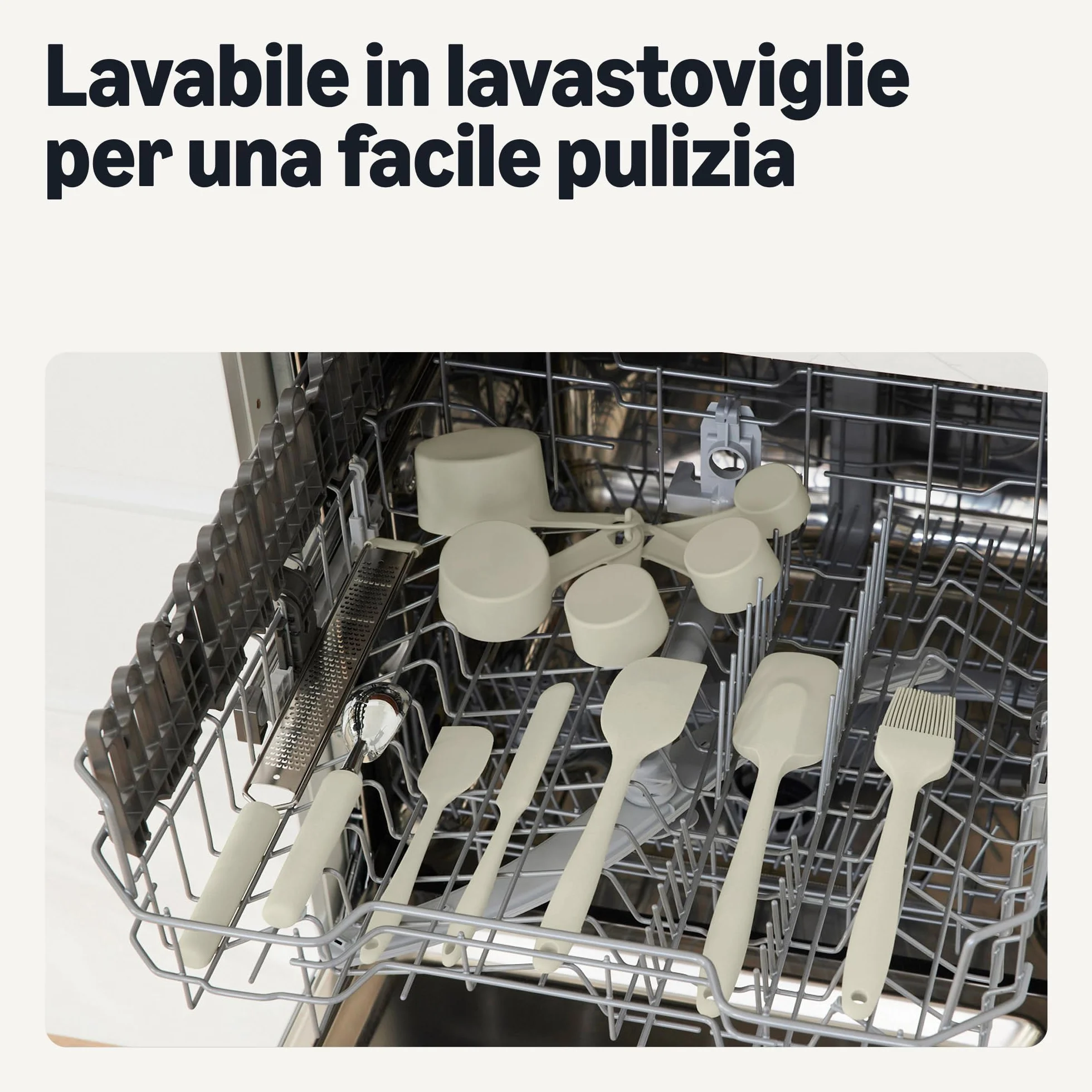 Amazon Basics Misurini e Cucchiai Dosatori, Set di 10 Pezzi, Lavabili in Lavastoviglie, Grigio Lino