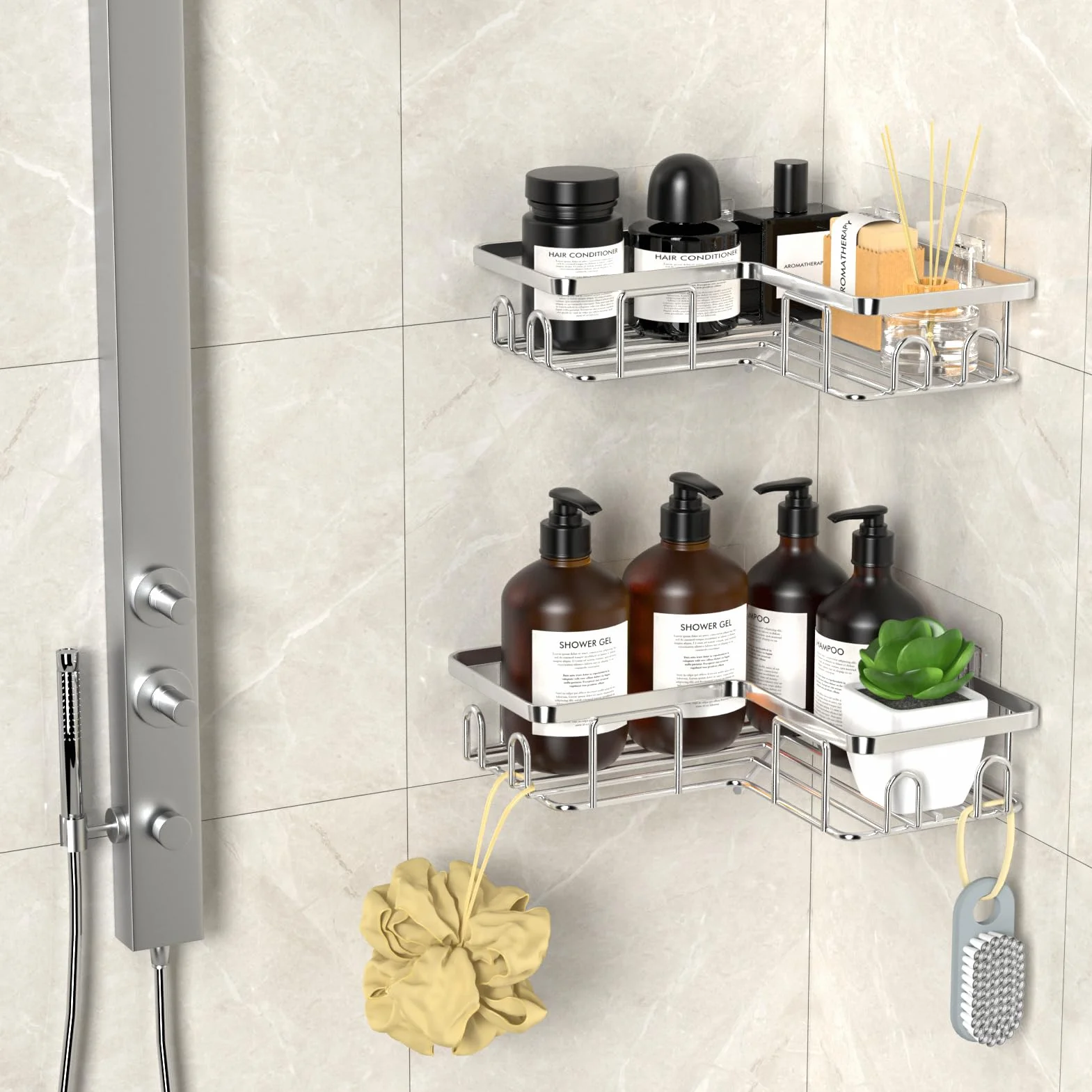Mensola Doccia Angolare Porta Sapone Acciaio Inox 2 Pezzi Argento