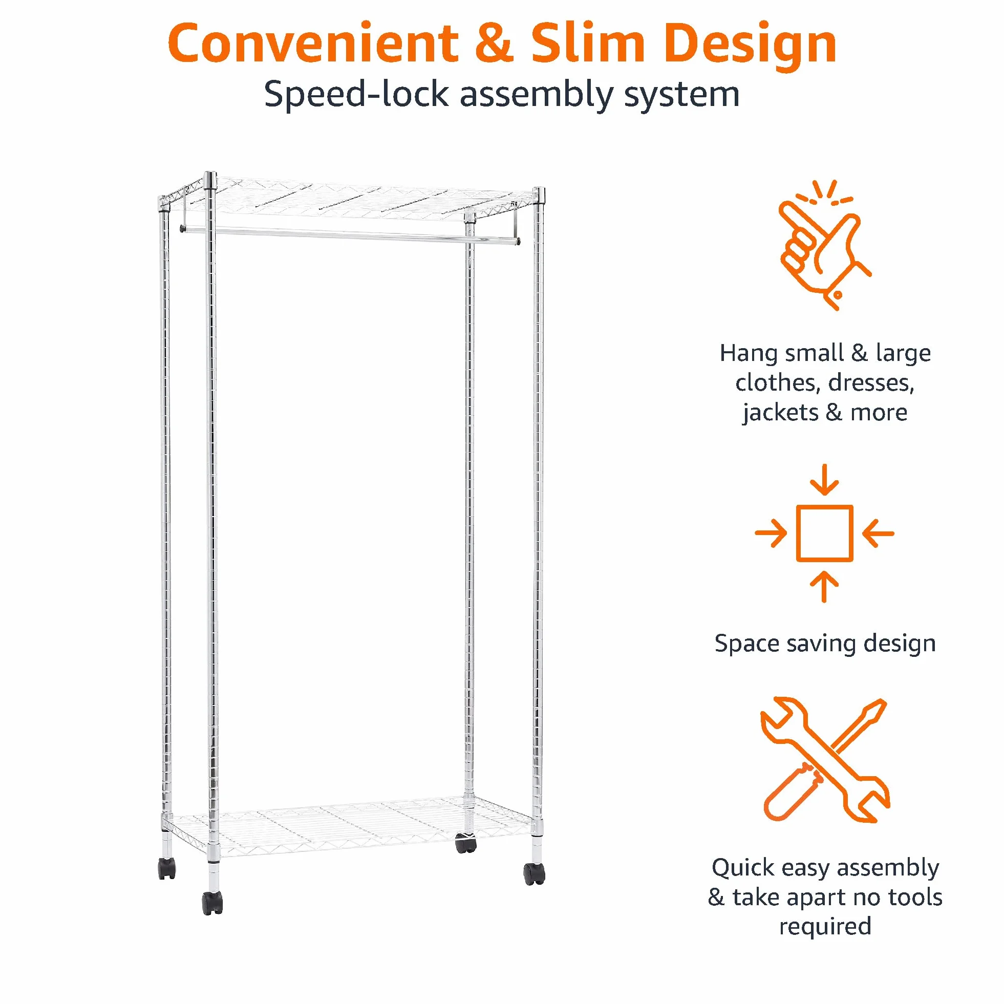Amazon Basics Appendiabiti cromato 89 x 45 x 180 cm