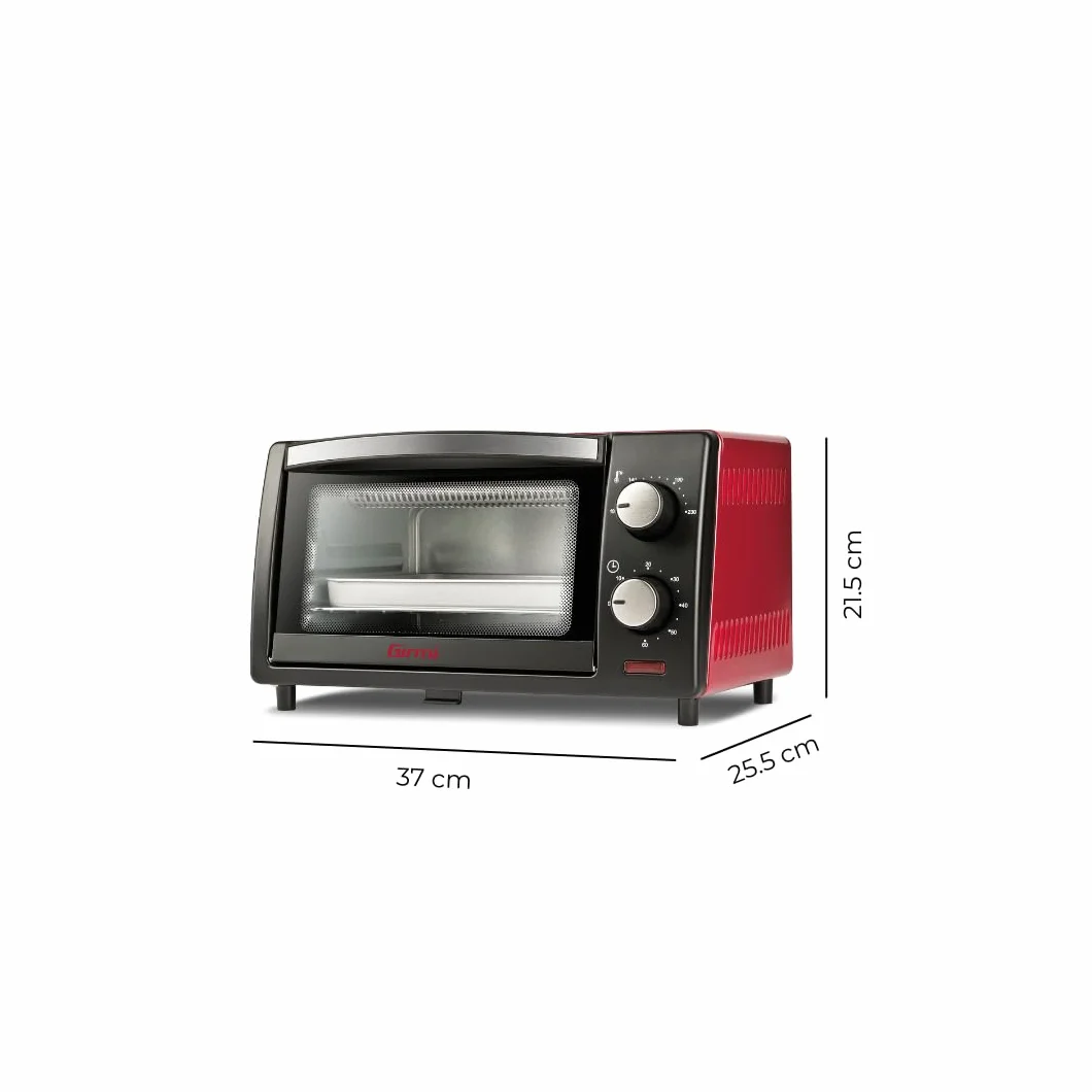 Girmi FE10 Forno Elettrico 800 W 10 Litri Griglia INOX Termostato Regolabile Timer 60 min Nero Rosso