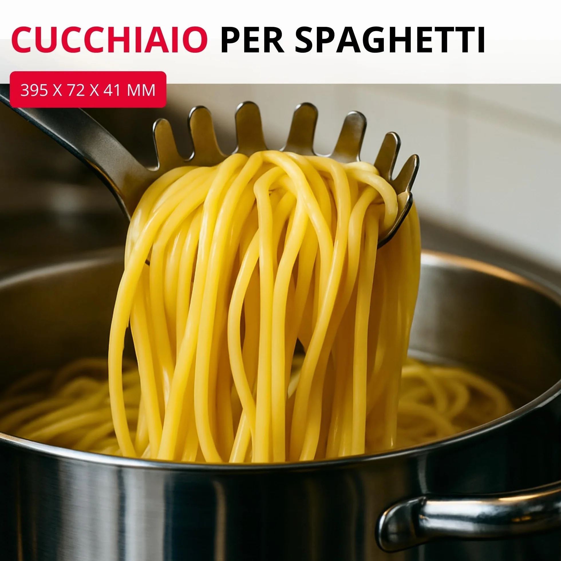 Westmark Spaghetti Spoon Pro – Cucchiaio per pasta in acciaio inossidabile con punte rotonde – Pratico cucchiaio per pasta per spaghetti, tagliatelle e altro – Argento, 39,5 cm