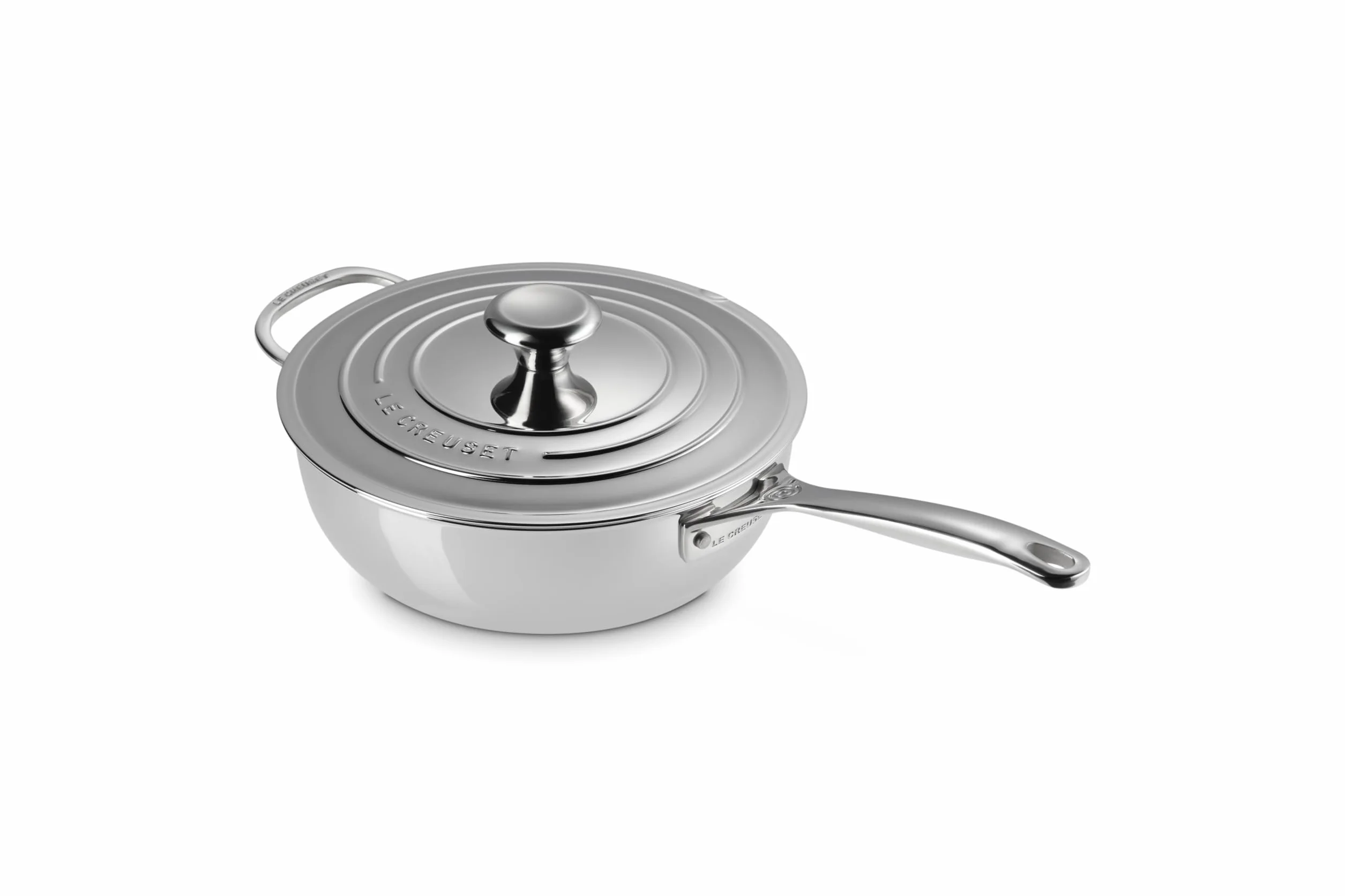 LE CREUSET Padella Dello Chef con Maniglia e Coperchio in Acciaio Inox, Interno Antiaderente, Diametro 24 cm, 96601424001700