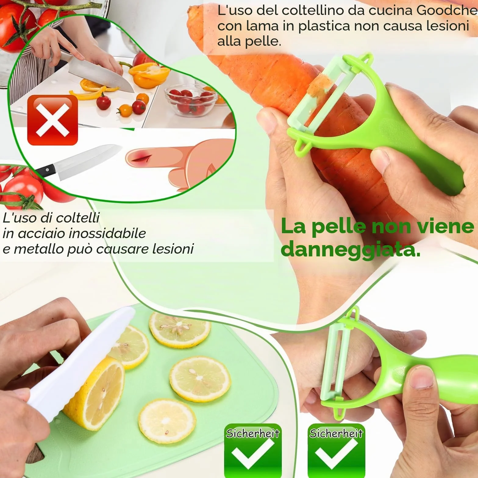 Set di 8 coltelli da cucina per bambini, per tagliare e cucinare, frutta o verdura, incluso coltello in legno, tagliere e pelapatate, pesce