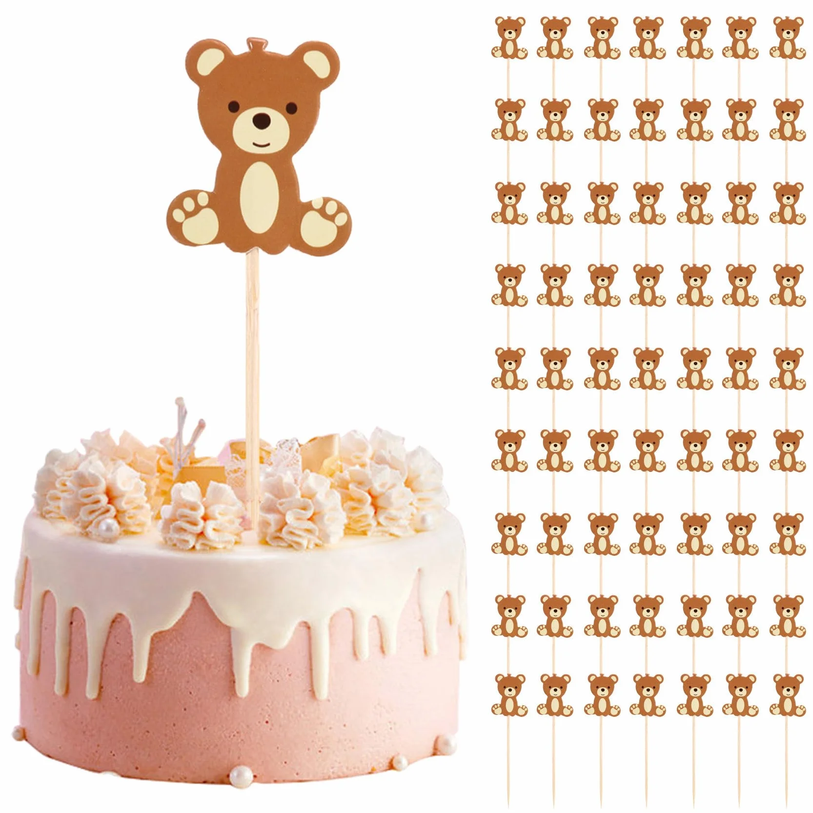 Orsetto Carino Plettri per Torta Dessert 100 Pezzi in Legno