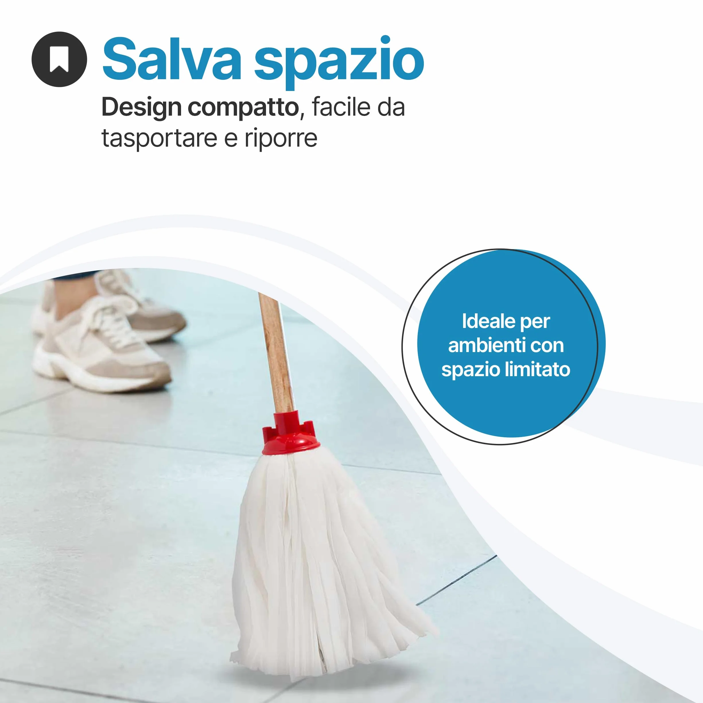 Tomaino - Secchio Lavapavimenti Doppia Vasca in Plastica - Mocio Lavapavimenti 7 litri con Strizzatore - 2 Vasche per Acqua Pulita e Sporca - Secchio Mocio Professionale e Casalingo