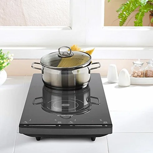 Klarstein Piastra a Induzione 2 Fuochi 2900W, Piano Cottura Portatile con Controllo Touch, Fornello a Induzione Professionale 2 Zone